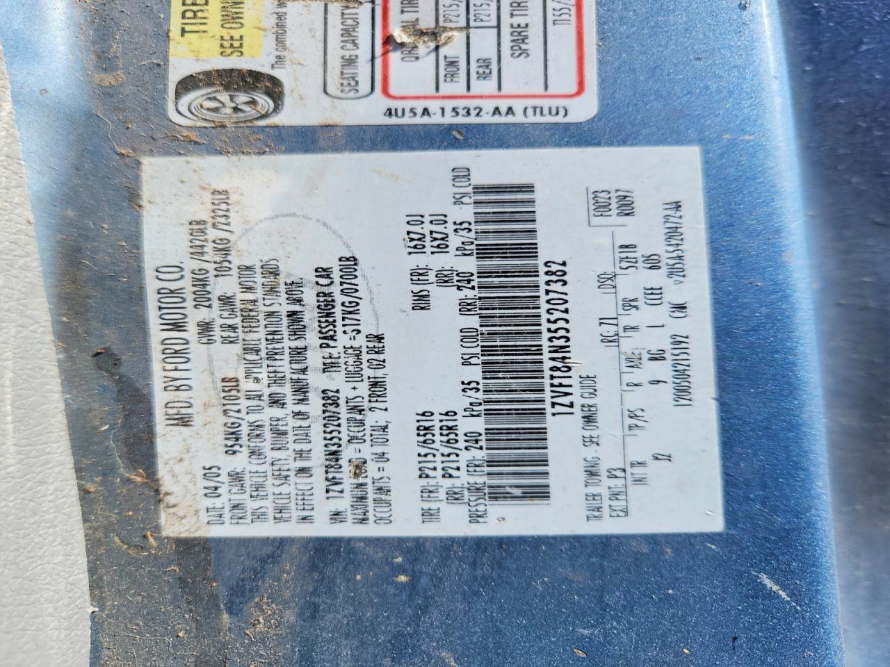 2005 Ford Mustang Blue vin: 1ZVFT84N355207382