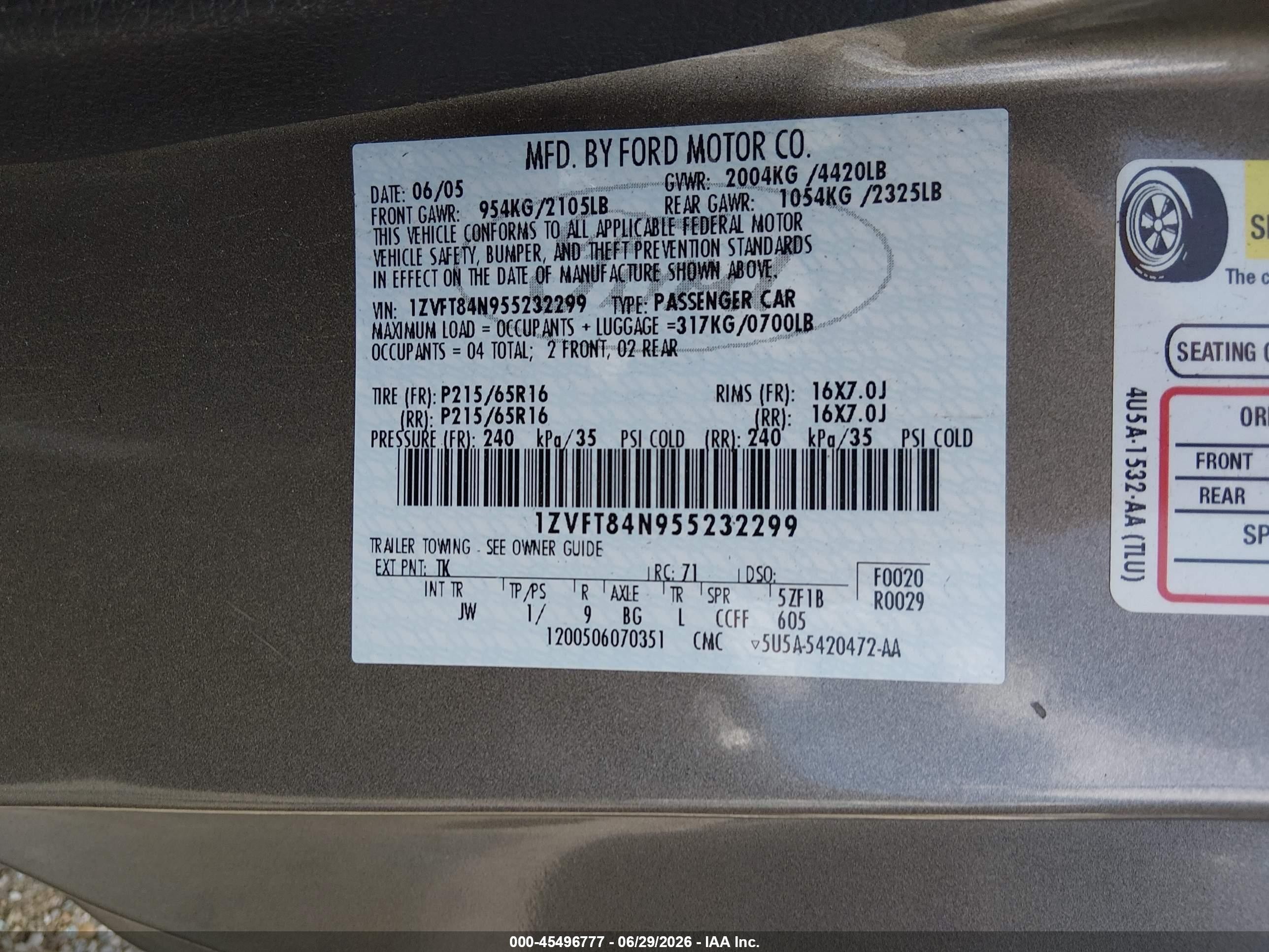 2005 Ford Mustang   Gray vin: 1ZVFT84N955232299
