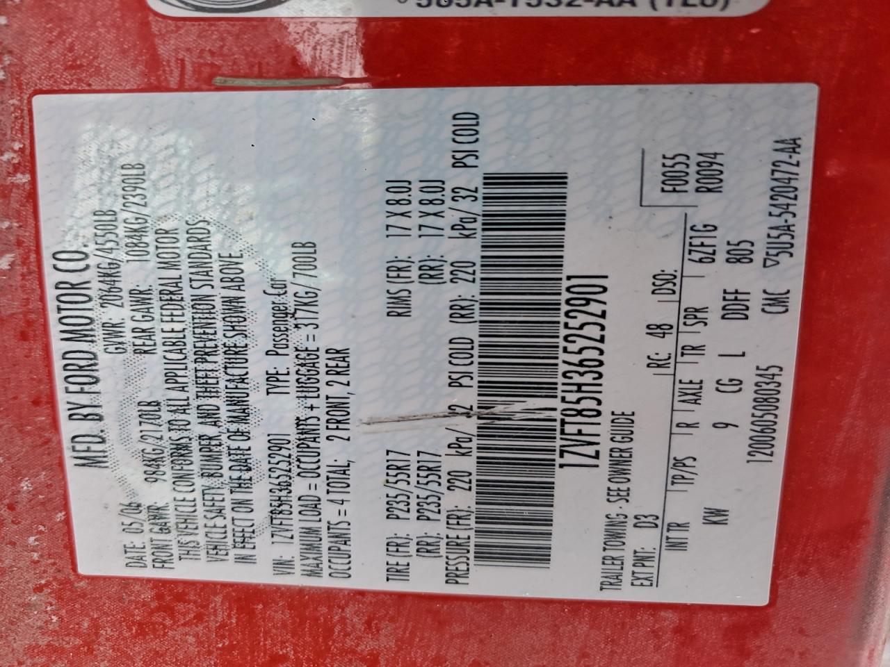 2006 Ford Mustang Gt Red vin: 1ZVFT85H365252901