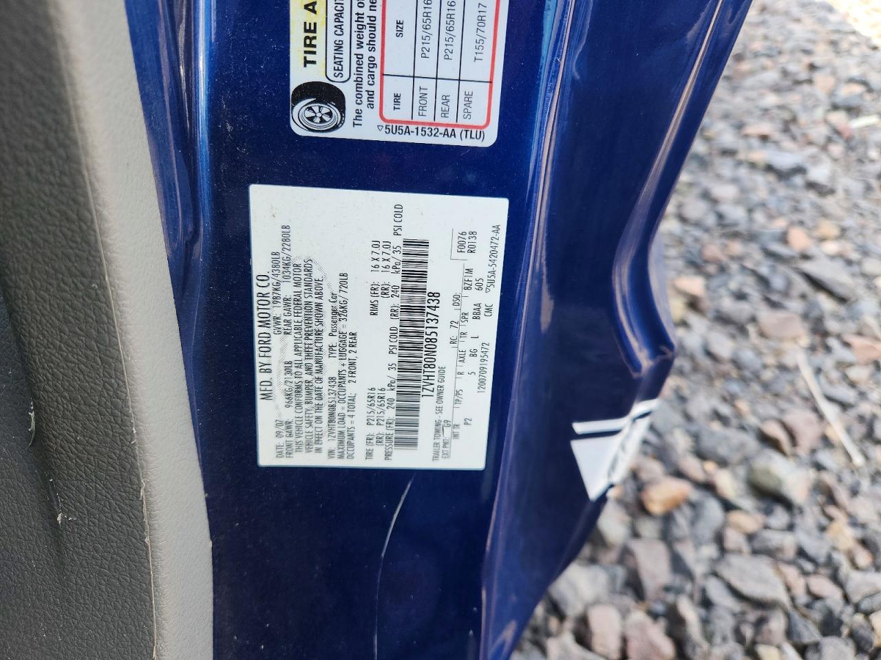 2008 Ford Mustang Blue vin: 1ZVHT80N085137438
