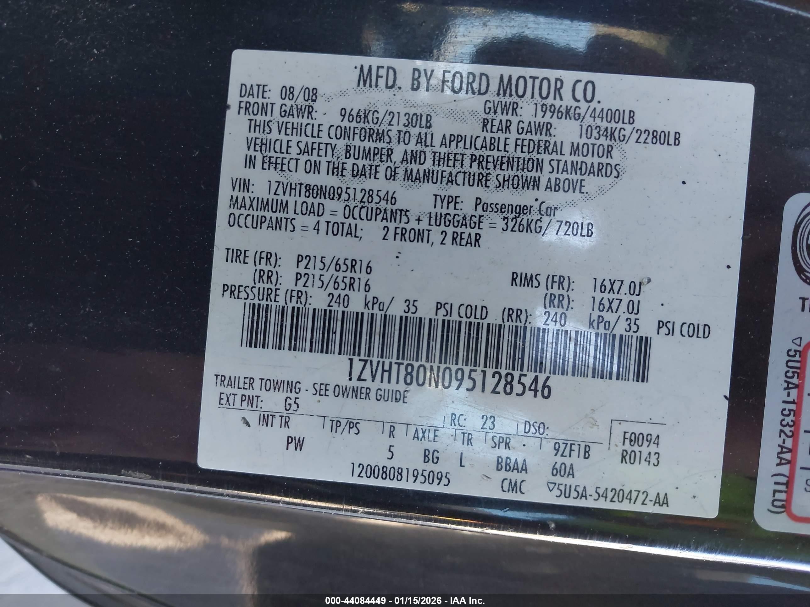2009 Ford Mustang V6/v6 Premium Black vin: 1ZVHT80N095128546