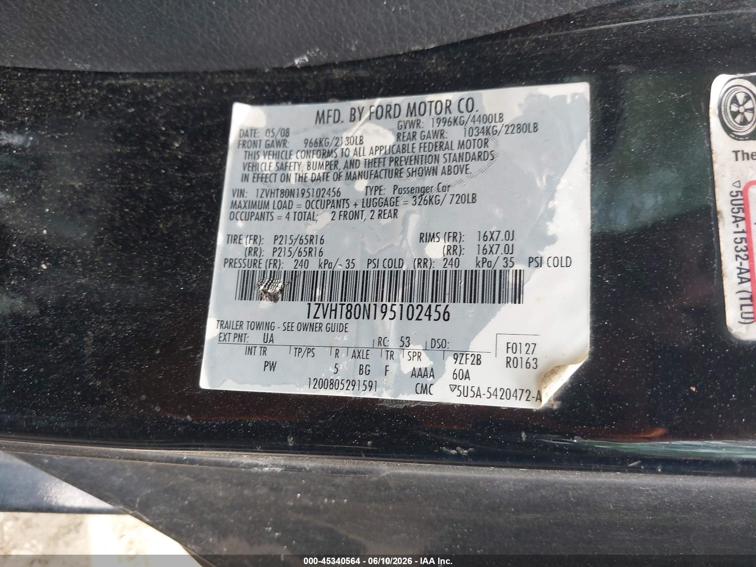 2009 Ford Mustang V6 Черный vin: 1ZVHT80N195102456