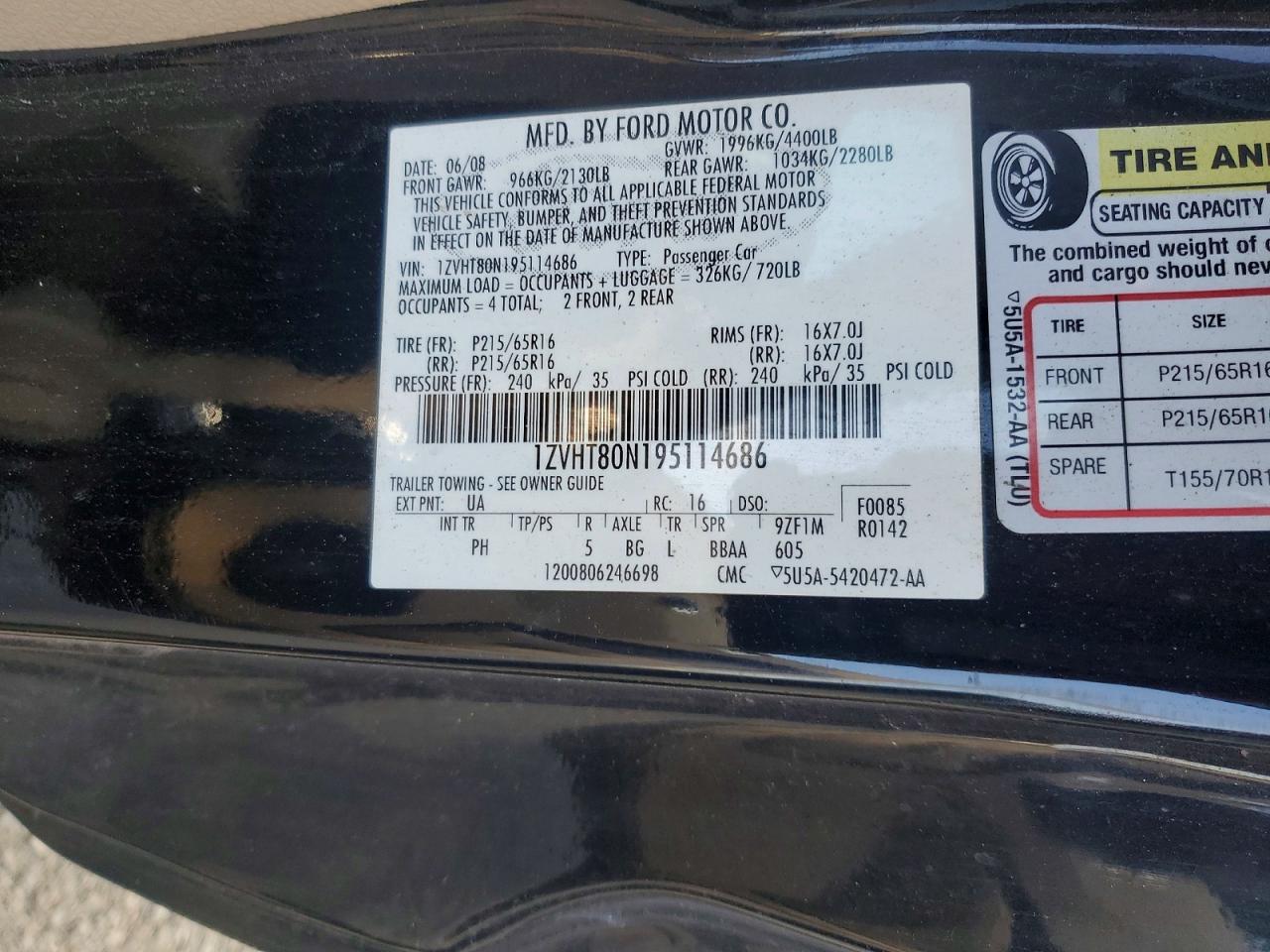 2009 Ford Mustang Black vin: 1ZVHT80N195114686
