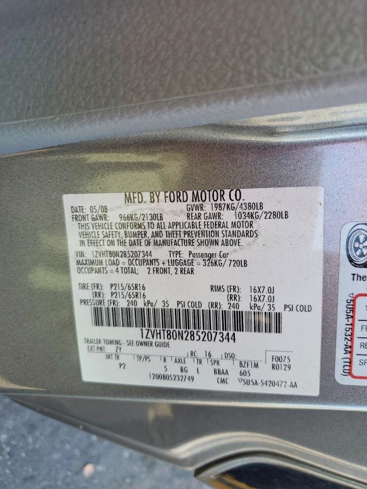 2008 Ford Mustang Silver vin: 1ZVHT80N285207344