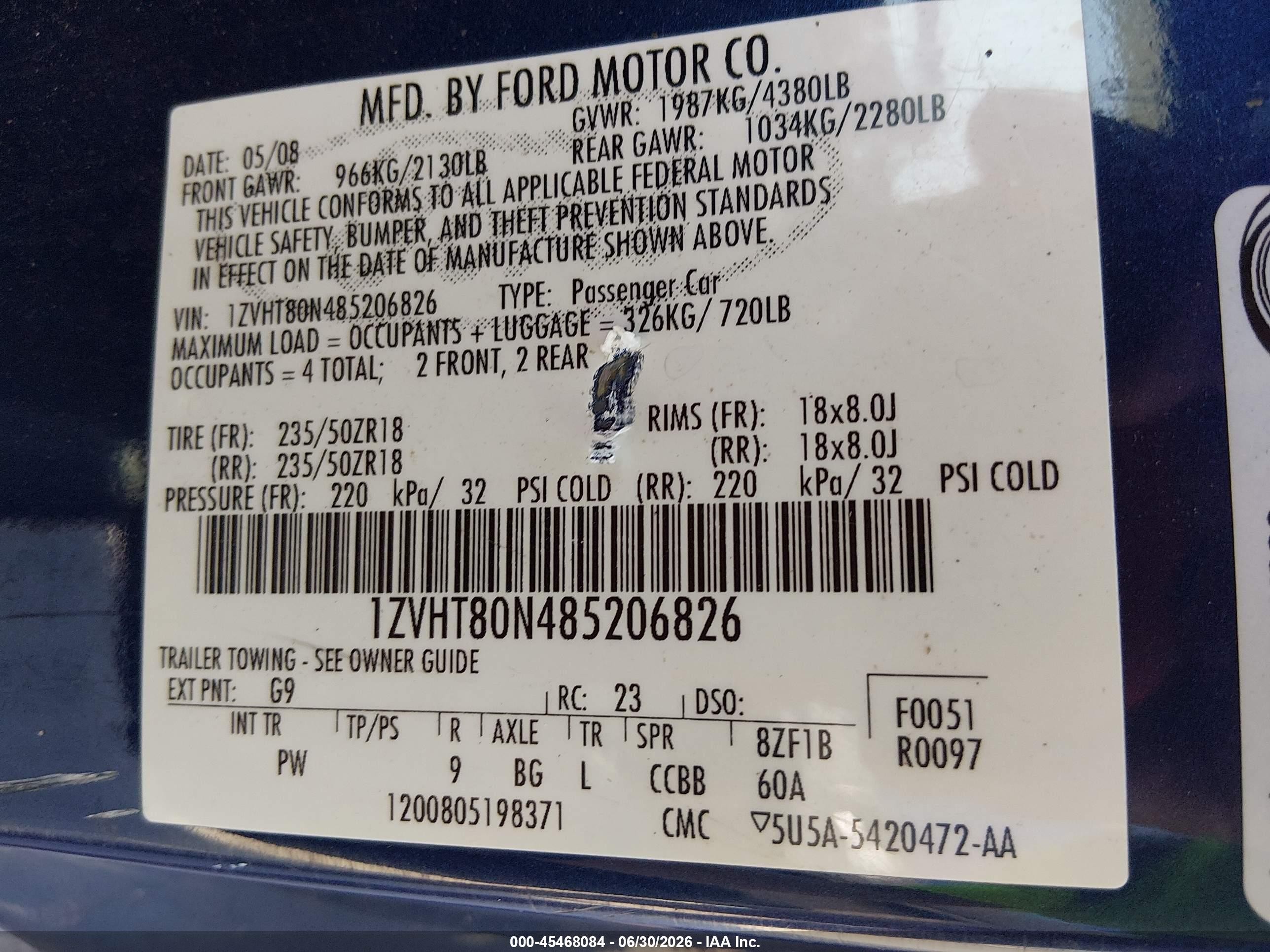 2008 Ford Mustang V6 Deluxe/v6 Premium Синий vin: 1ZVHT80N485206826