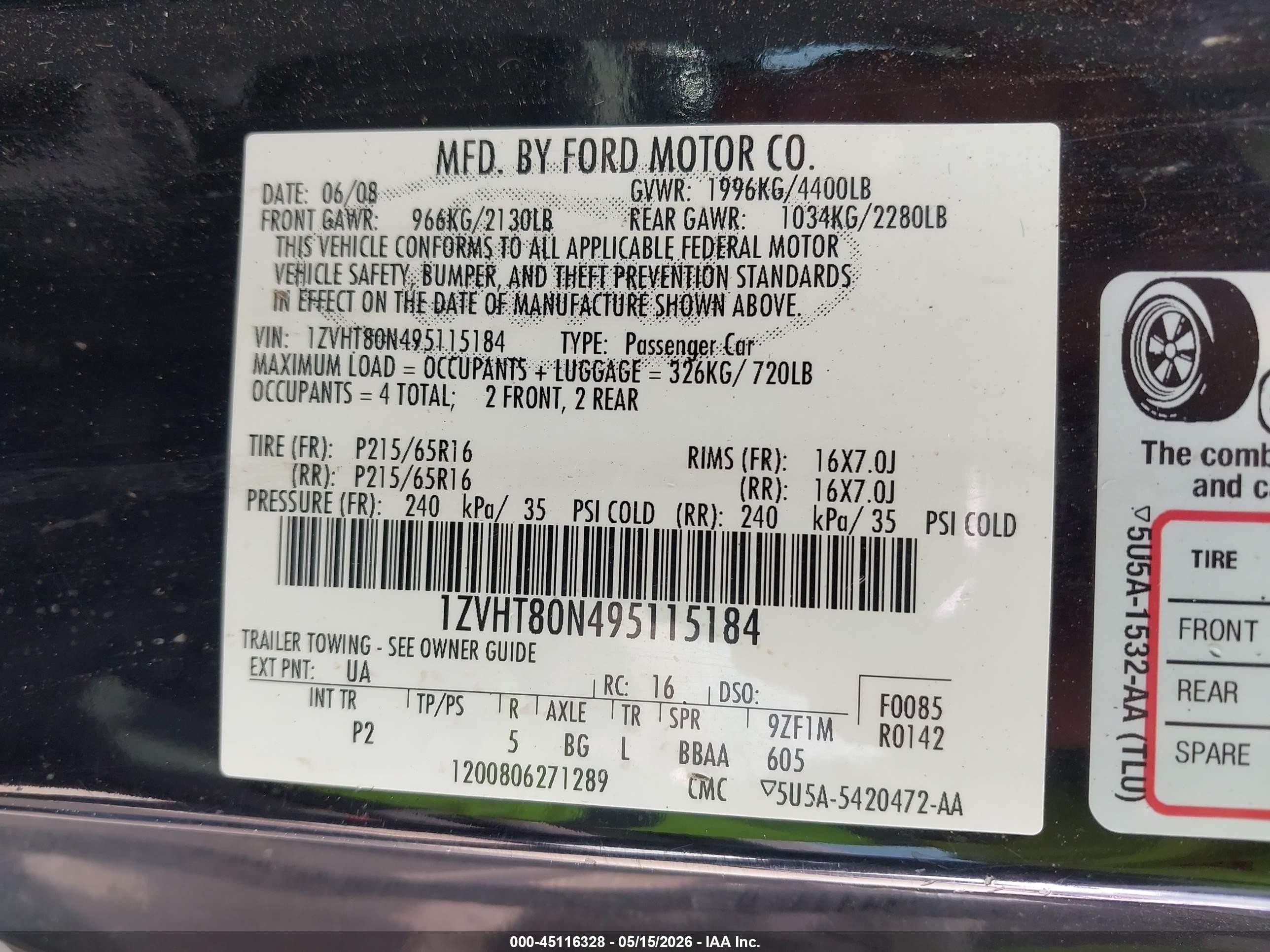 2009 Ford Mustang V6/v6 Premium Черный vin: 1ZVHT80N495115184