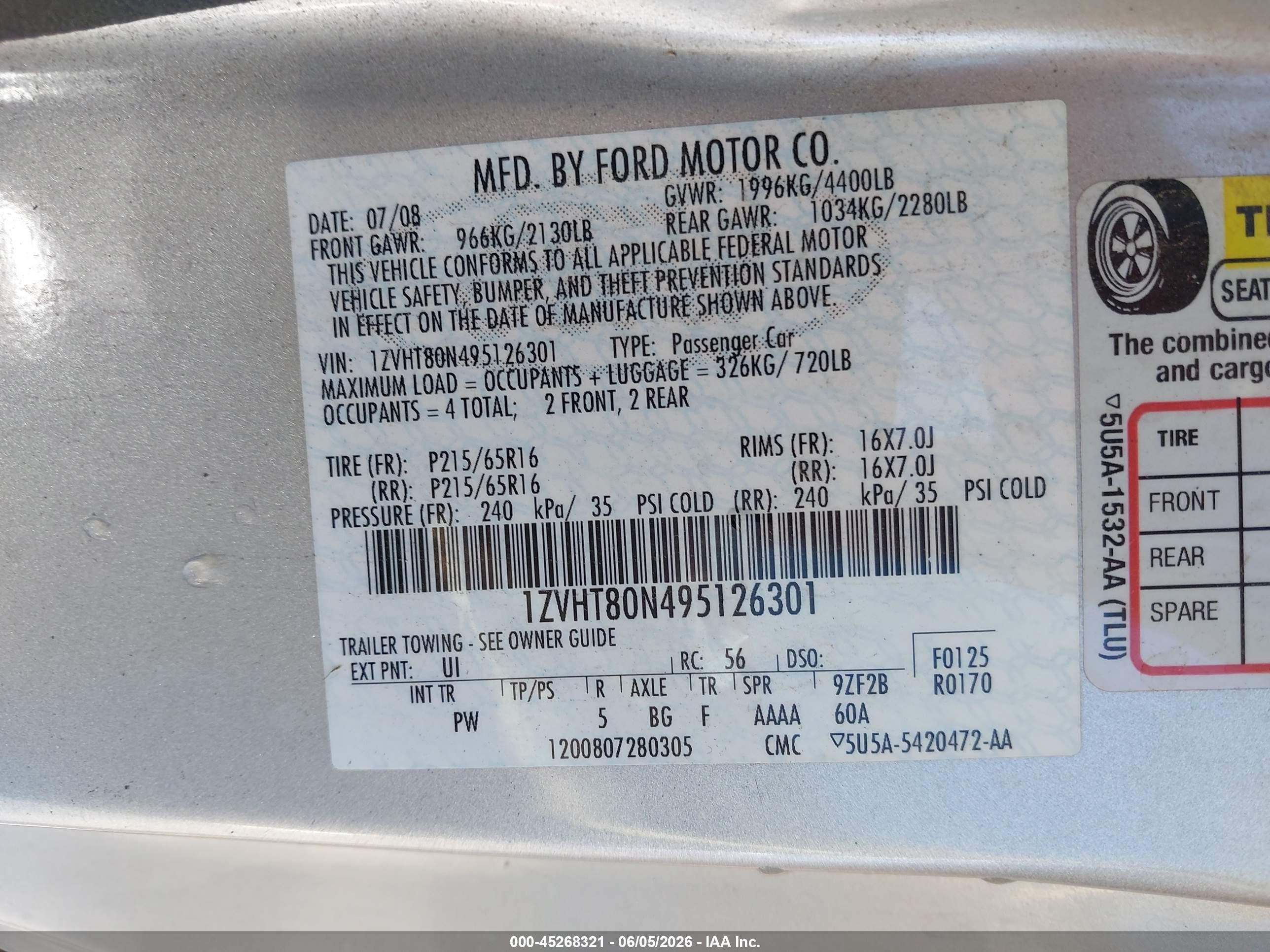2009 Ford Mustang V6/v6 Premium Silver vin: 1ZVHT80N495126301