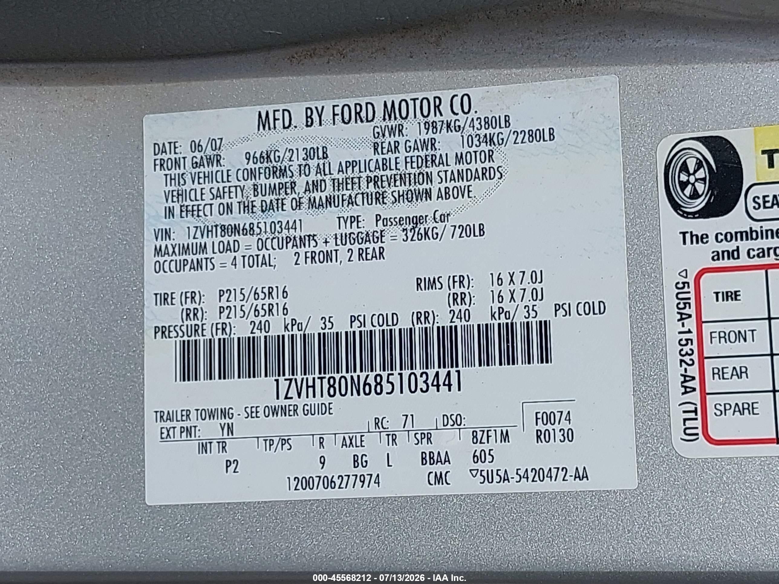 2008 Ford Mustang V6 Deluxe/v6 Premium Silver vin: 1ZVHT80N685103441