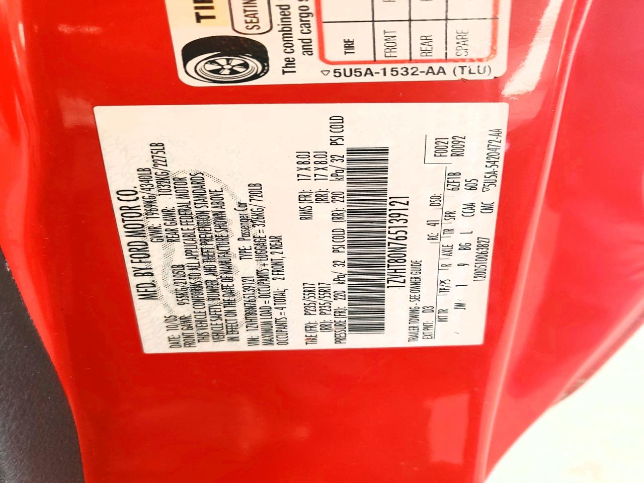 2006 Ford Mustang Red vin: 1ZVHT80N765139121
