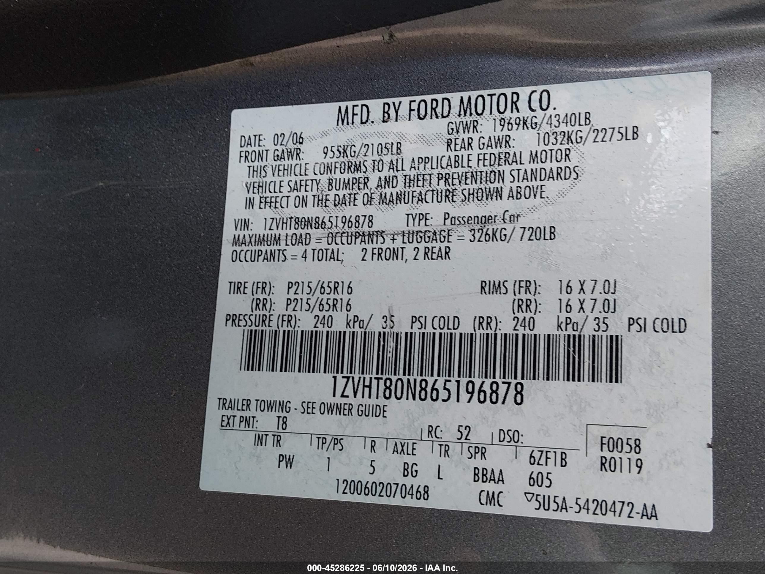 2006 Ford Mustang V6 Gray vin: 1ZVHT80N865196878