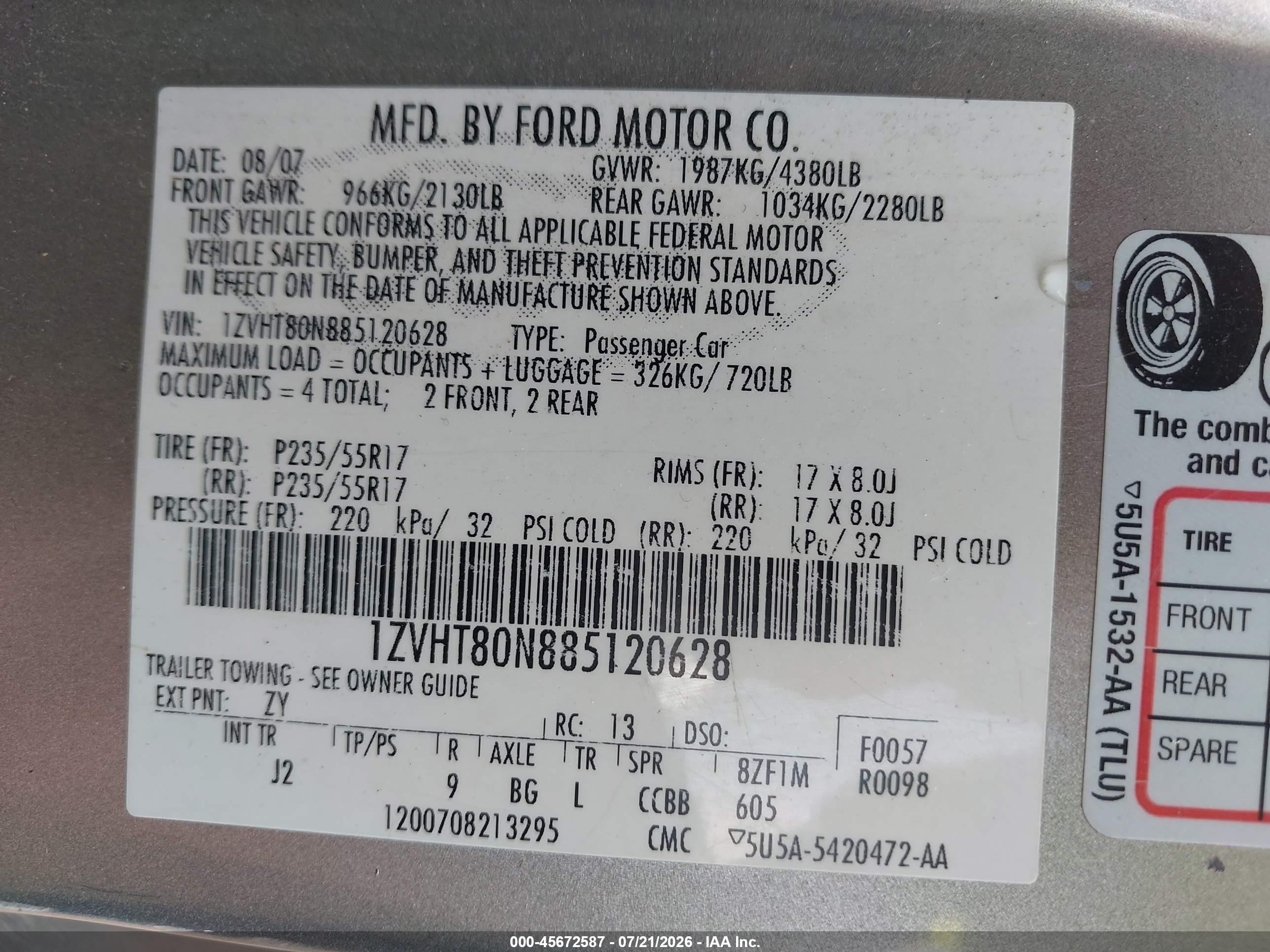 2008 Ford Mustang V6 Deluxe/v6 Premium Silver vin: 1ZVHT80N885120628