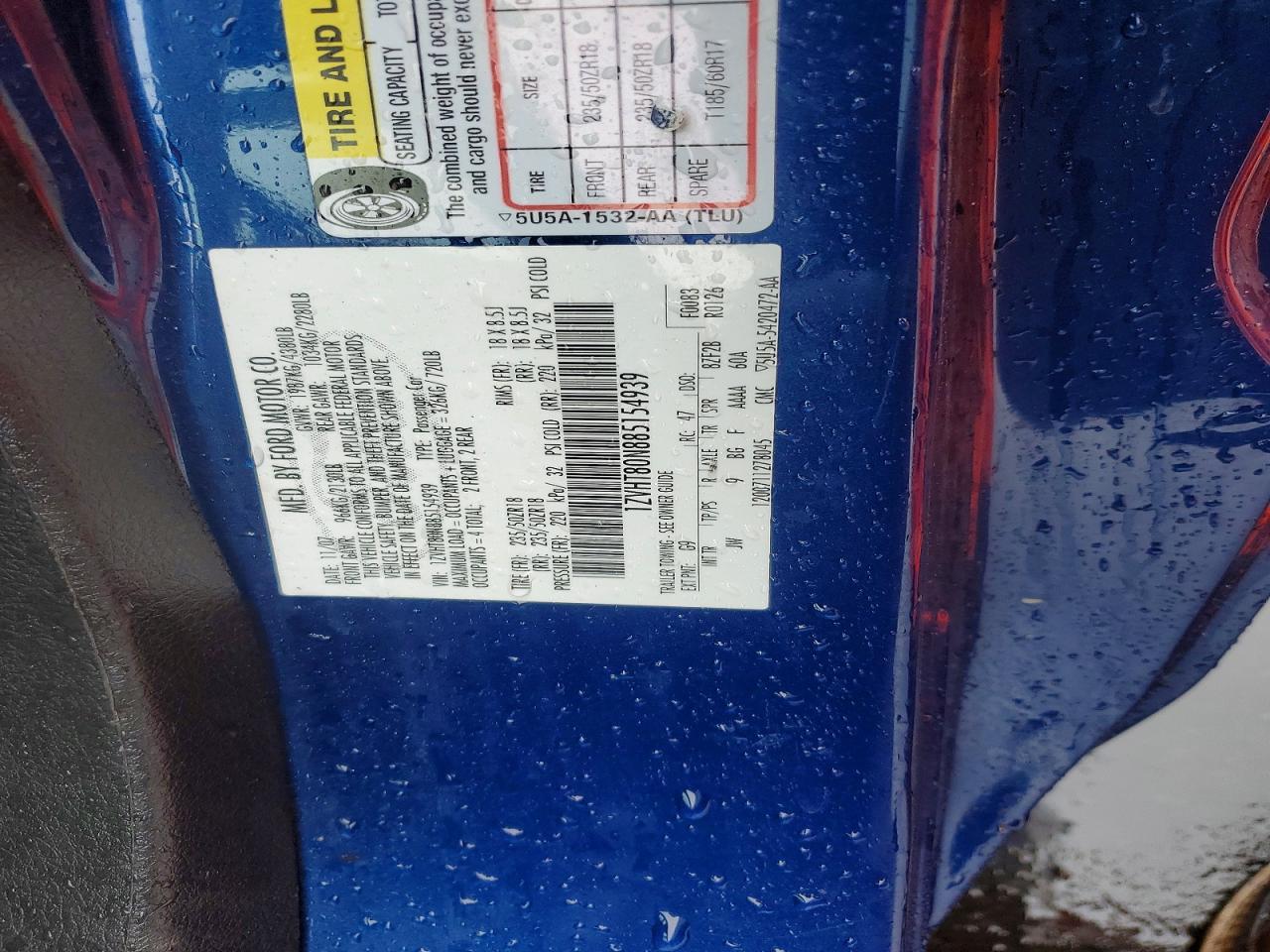 2008 Ford Mustang Синий vin: 1ZVHT80N885154939