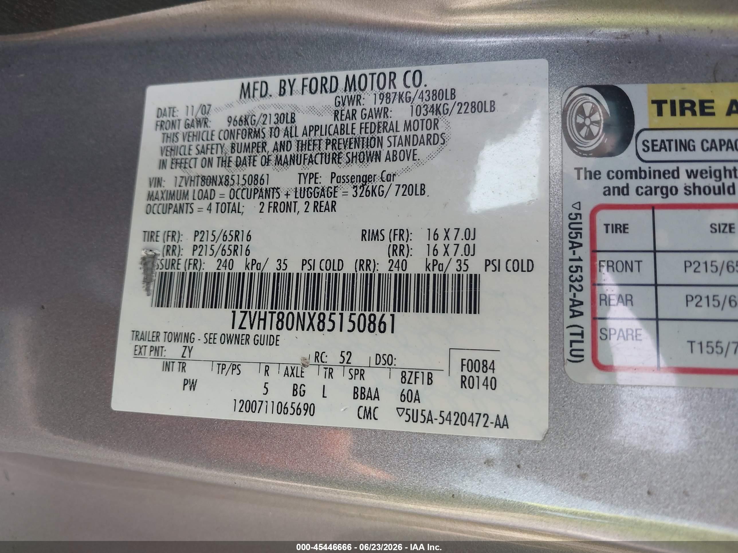 2008 Ford Mustang V6 Deluxe/v6 Premium Silver vin: 1ZVHT80NX85150861