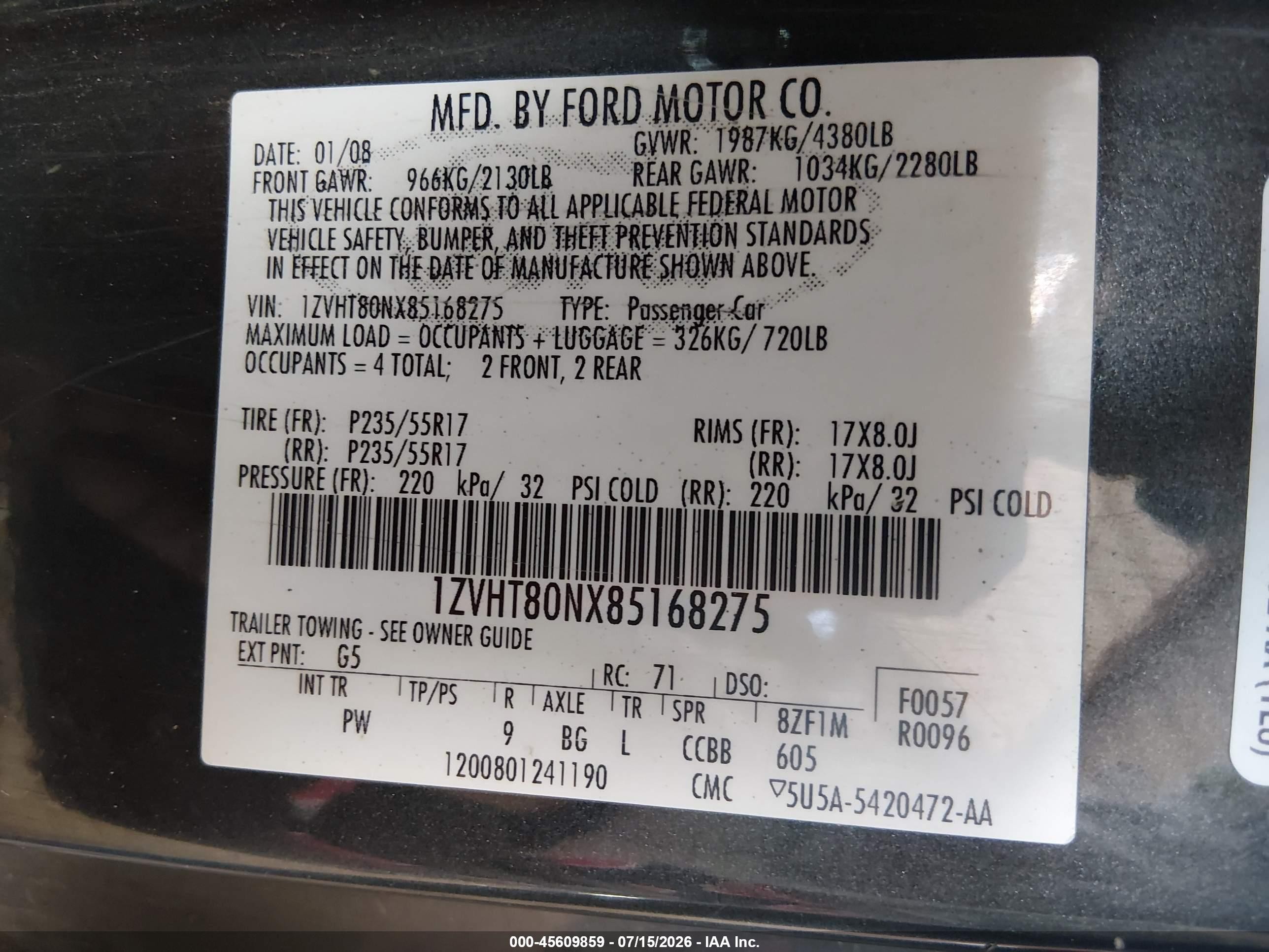 2008 Ford Mustang V6 Deluxe/v6 Premium Gray vin: 1ZVHT80NX85168275