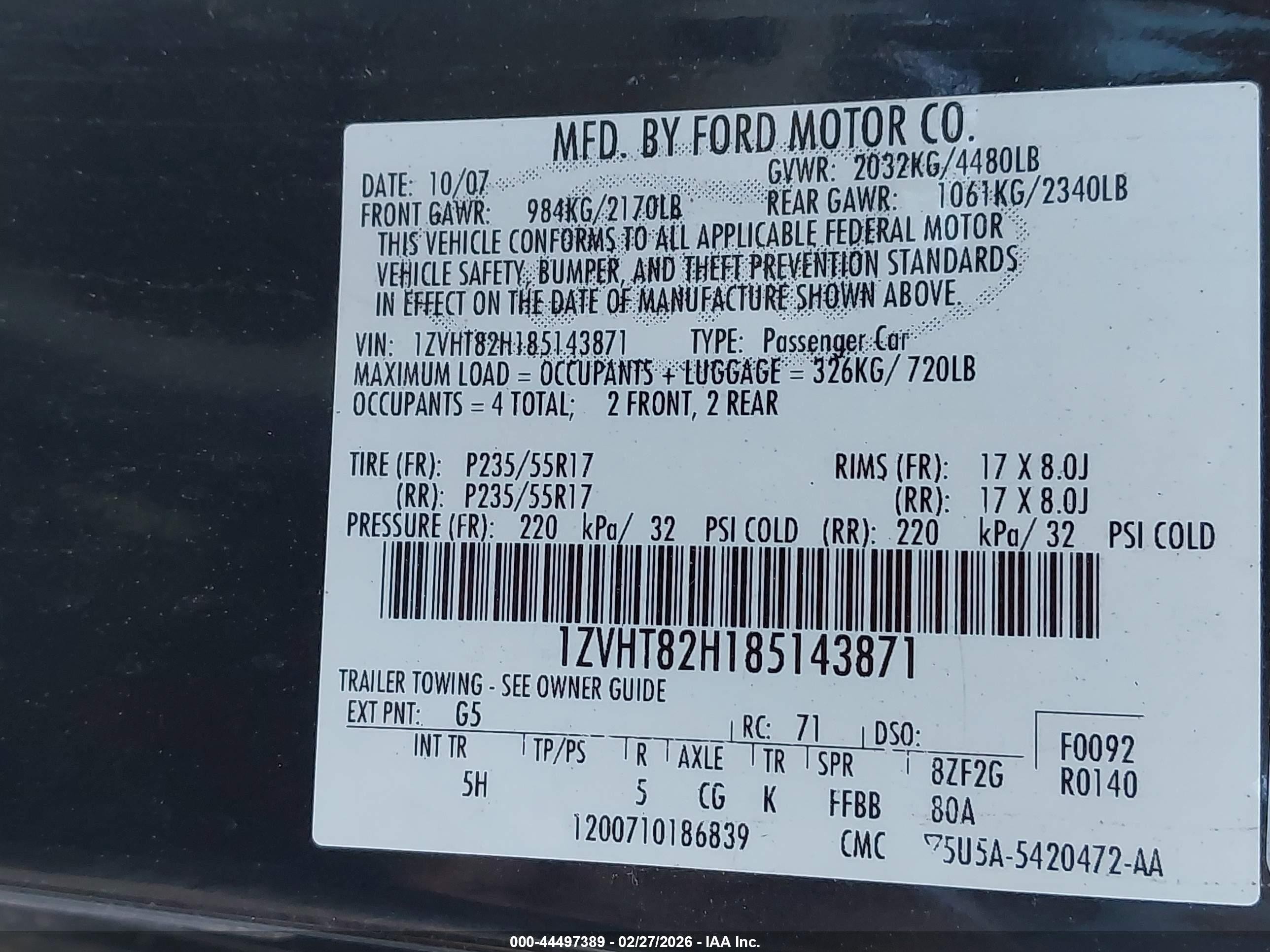 2008 Ford Mustang Gt Deluxe/gt Premium Black vin: 1ZVHT82H185143871