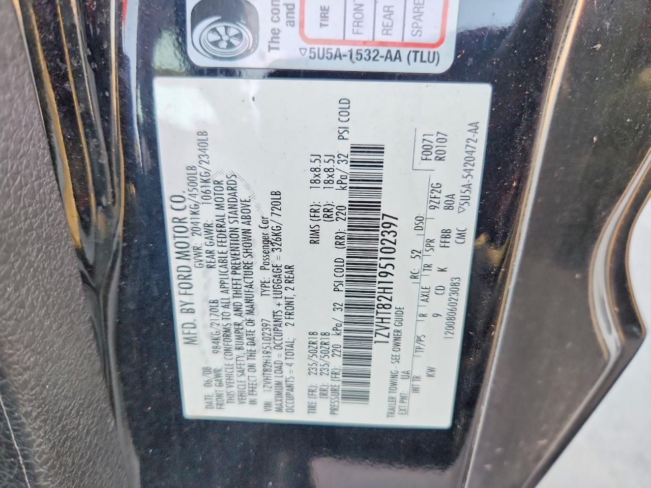 2009 Ford Mustang Gt Black vin: 1ZVHT82H195102397
