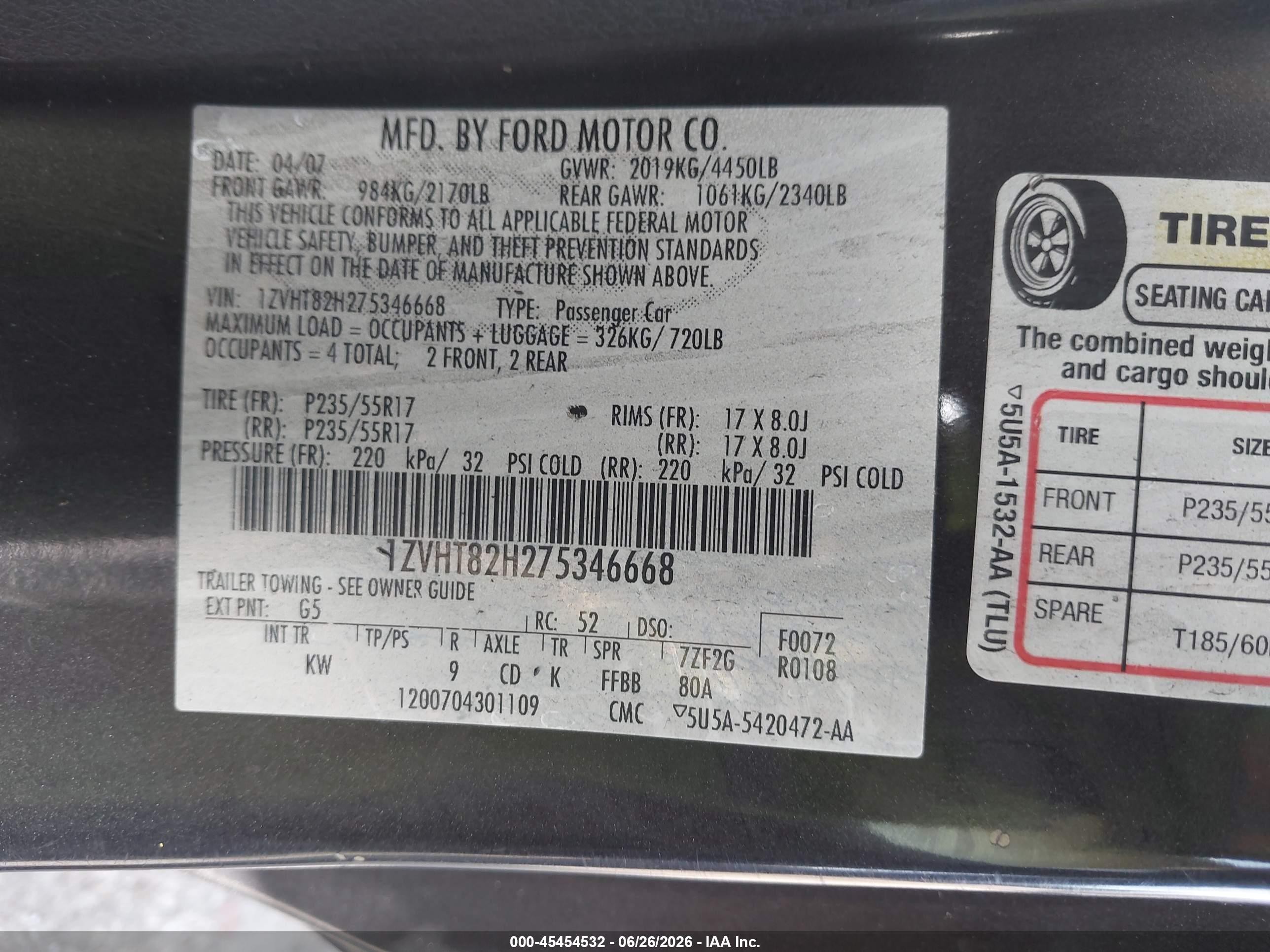 2007 Ford Mustang Gt Deluxe/gt Premium Gray vin: 1ZVHT82H275346668