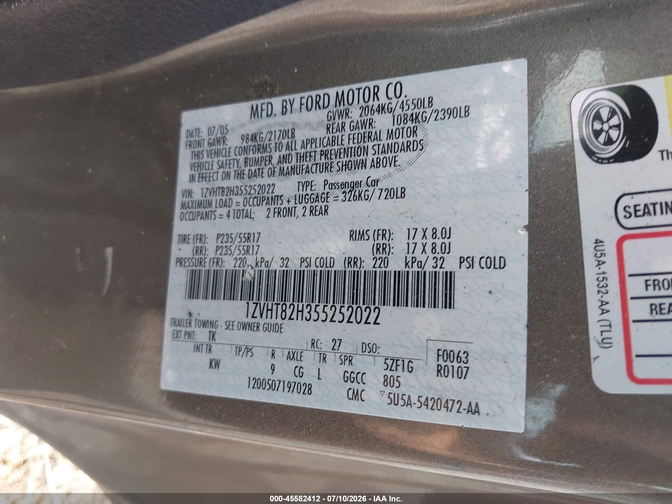 2005 Ford Mustang Gt Deluxe/gt Premium Gray vin: 1ZVHT82H355252022