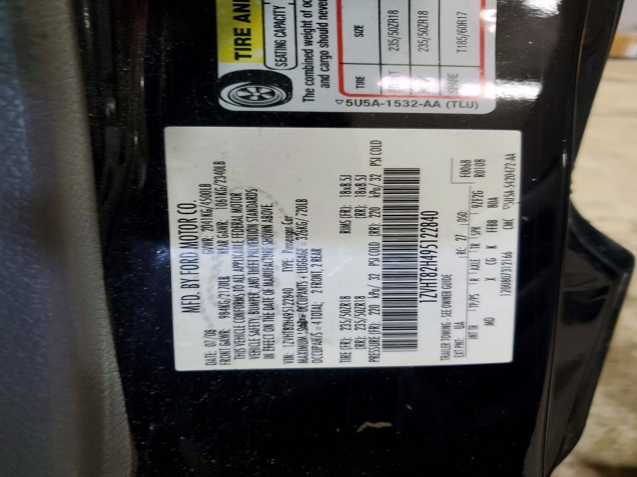 2009 Ford Mustang Gt Black vin: 1ZVHT82H495122840