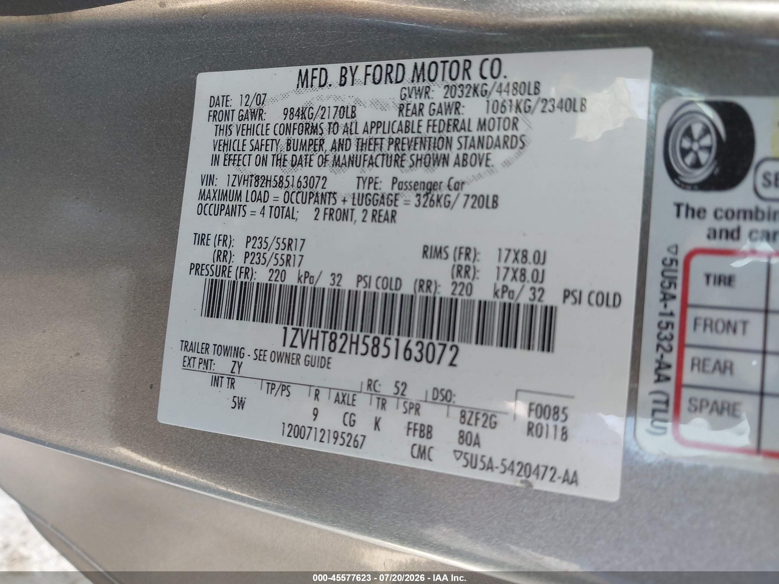 2008 Ford Mustang Gt Deluxe/gt Premium Gray vin: 1ZVHT82H585163072