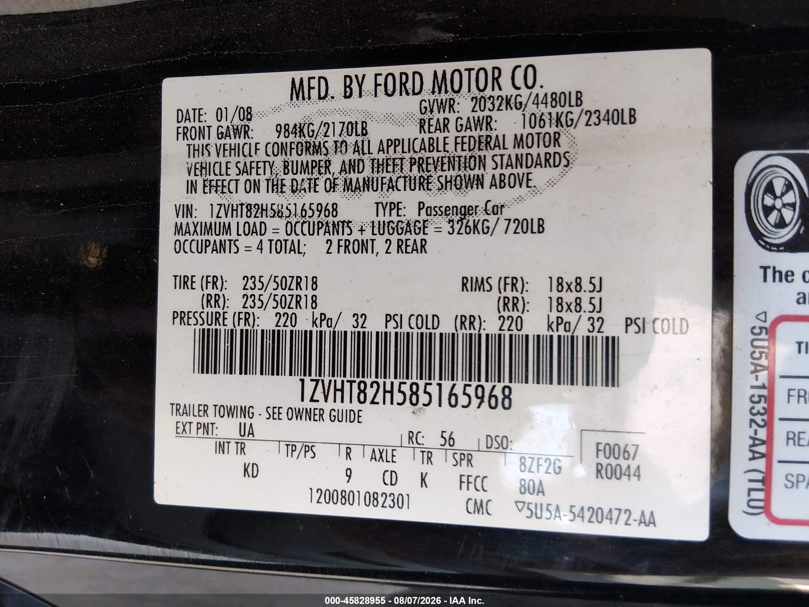 2008 Ford Mustang Gt Deluxe/gt Premium Black vin: 1ZVHT82H585165968