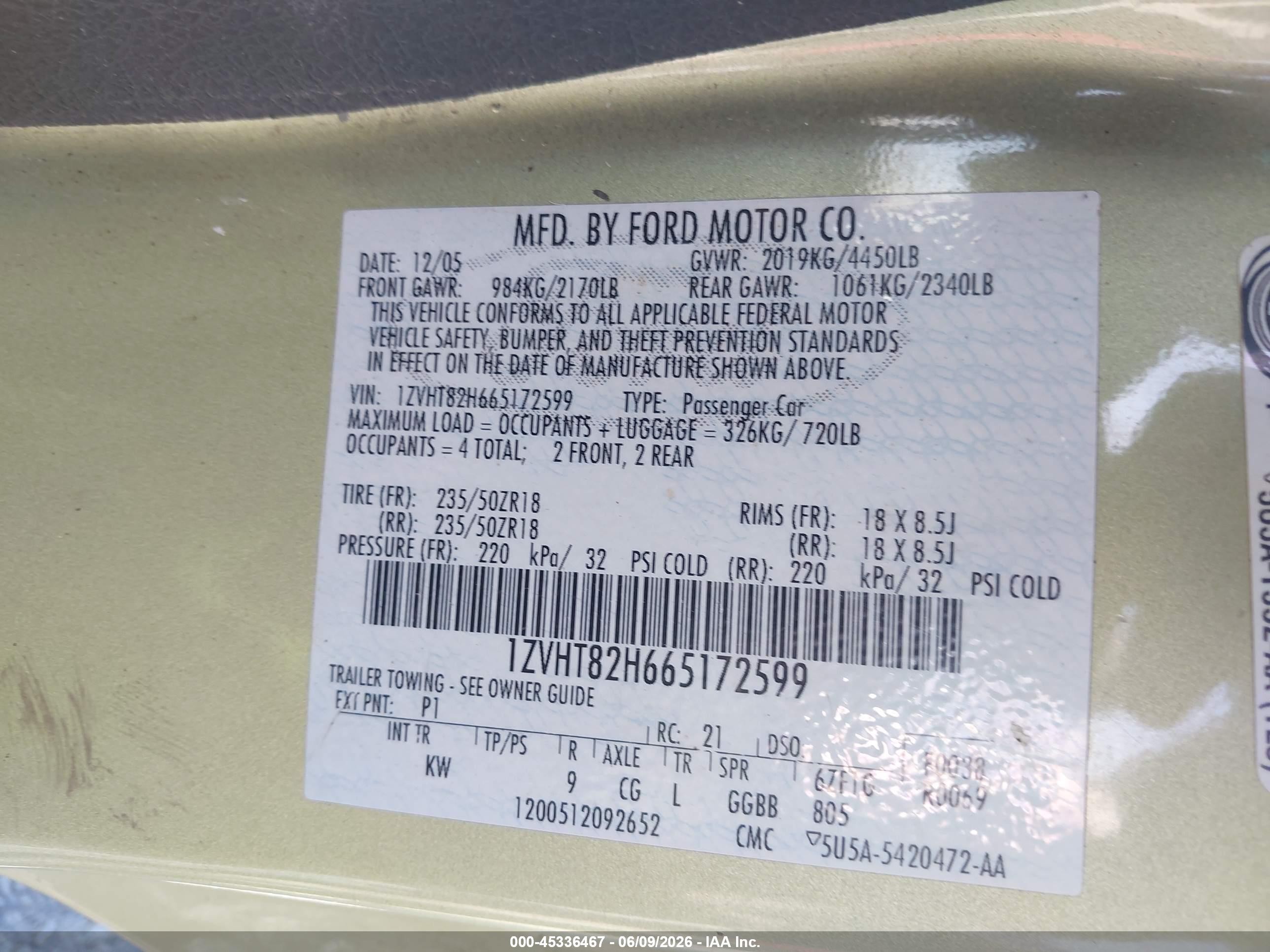 2006 Ford Mustang Gt Green vin: 1ZVHT82H665172599