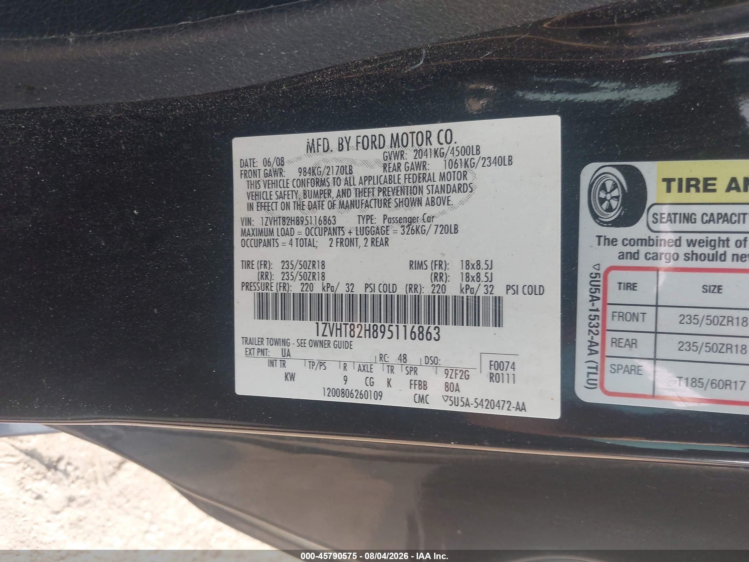 2009 Ford Mustang Gt/gt Premium Black vin: 1ZVHT82H895116863