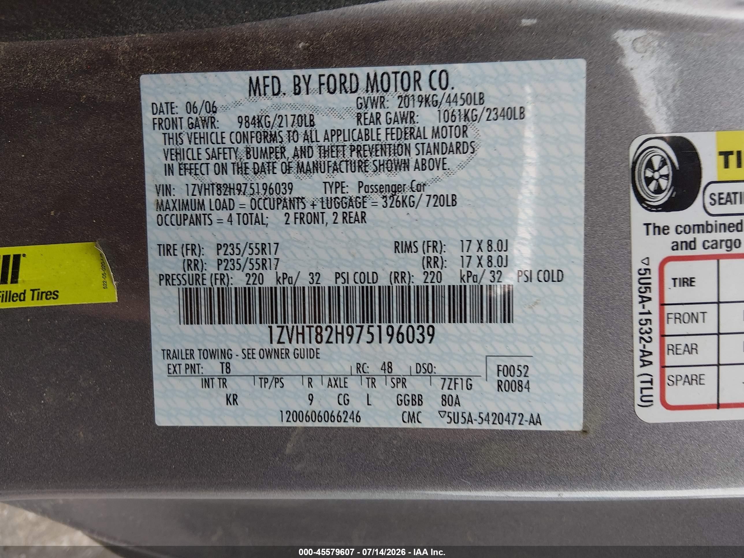 2007 Ford Mustang Gt Deluxe/gt Premium Gray vin: 1ZVHT82H975196039