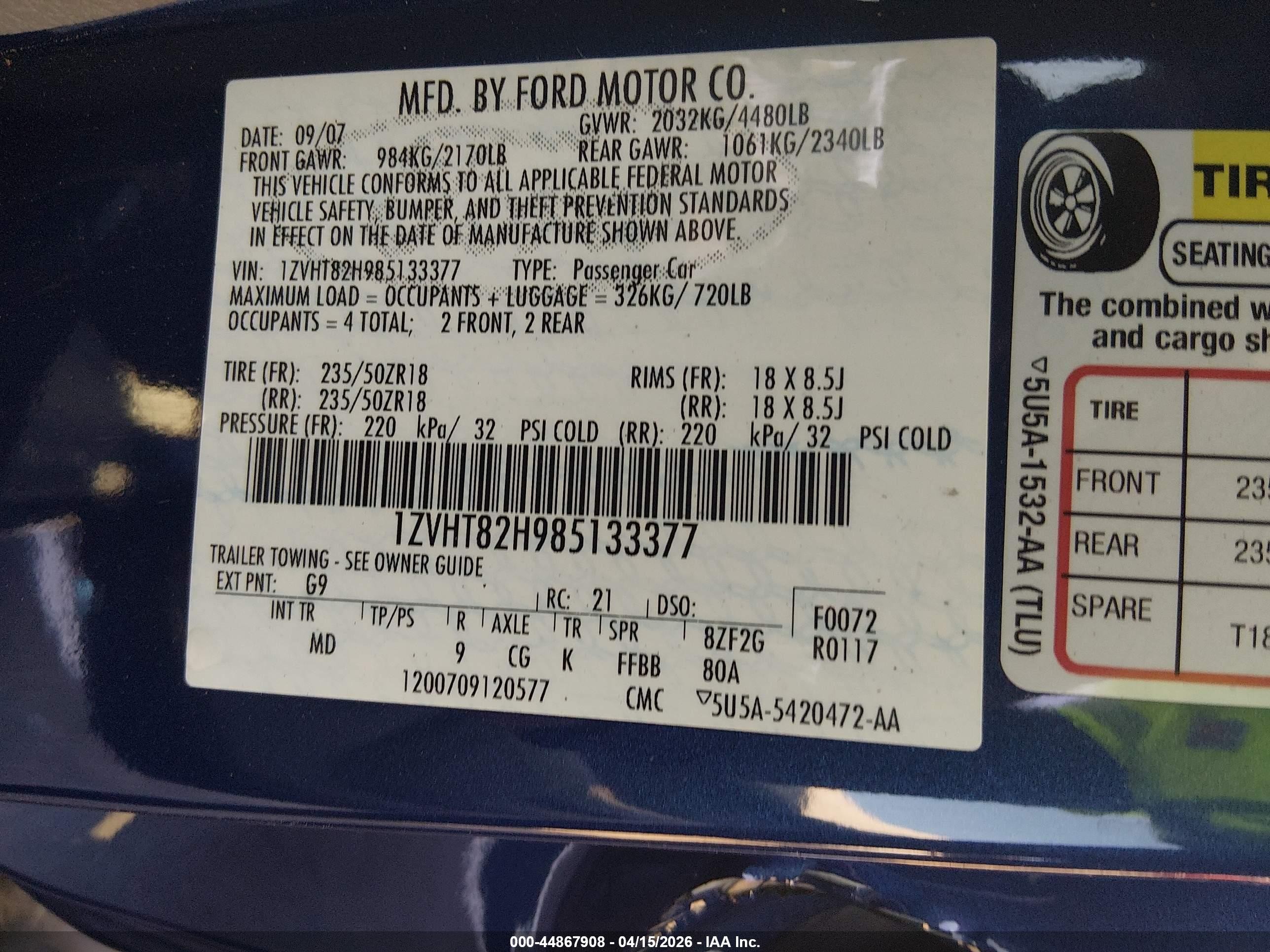 2008 Ford Mustang Gt Deluxe/gt Premium Синий vin: 1ZVHT82H985133377