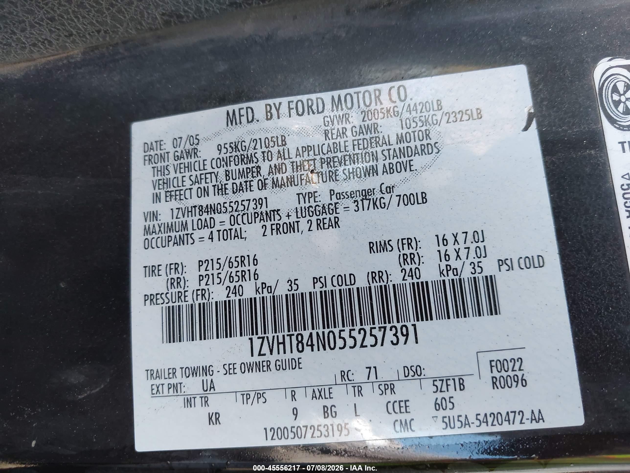 2005 Ford Mustang   Black vin: 1ZVHT84N055257391