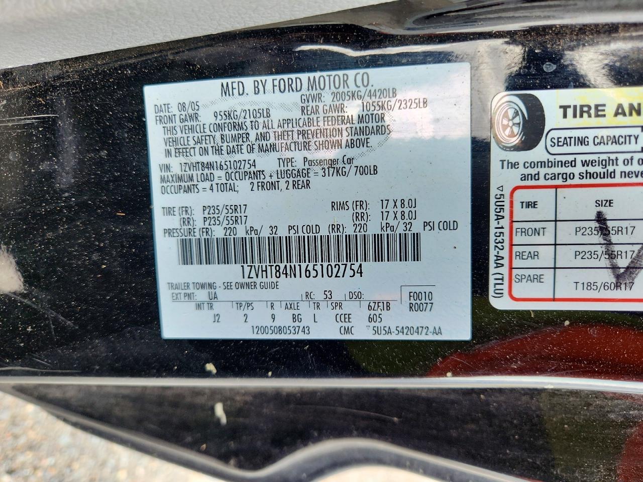 2006 Ford Mustang Convertible Black vin: 1ZVHT84N165102754