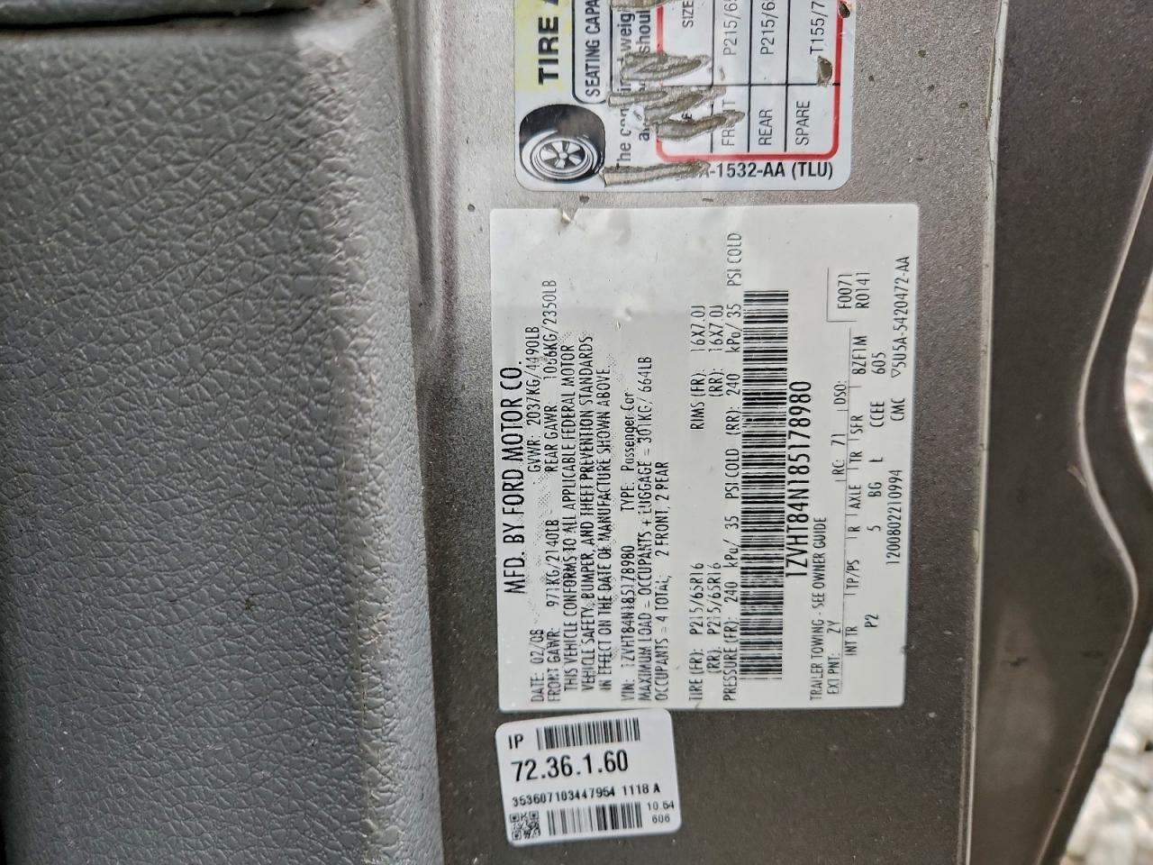 2008 Ford Mustang Gray vin: 1ZVHT84N185178980