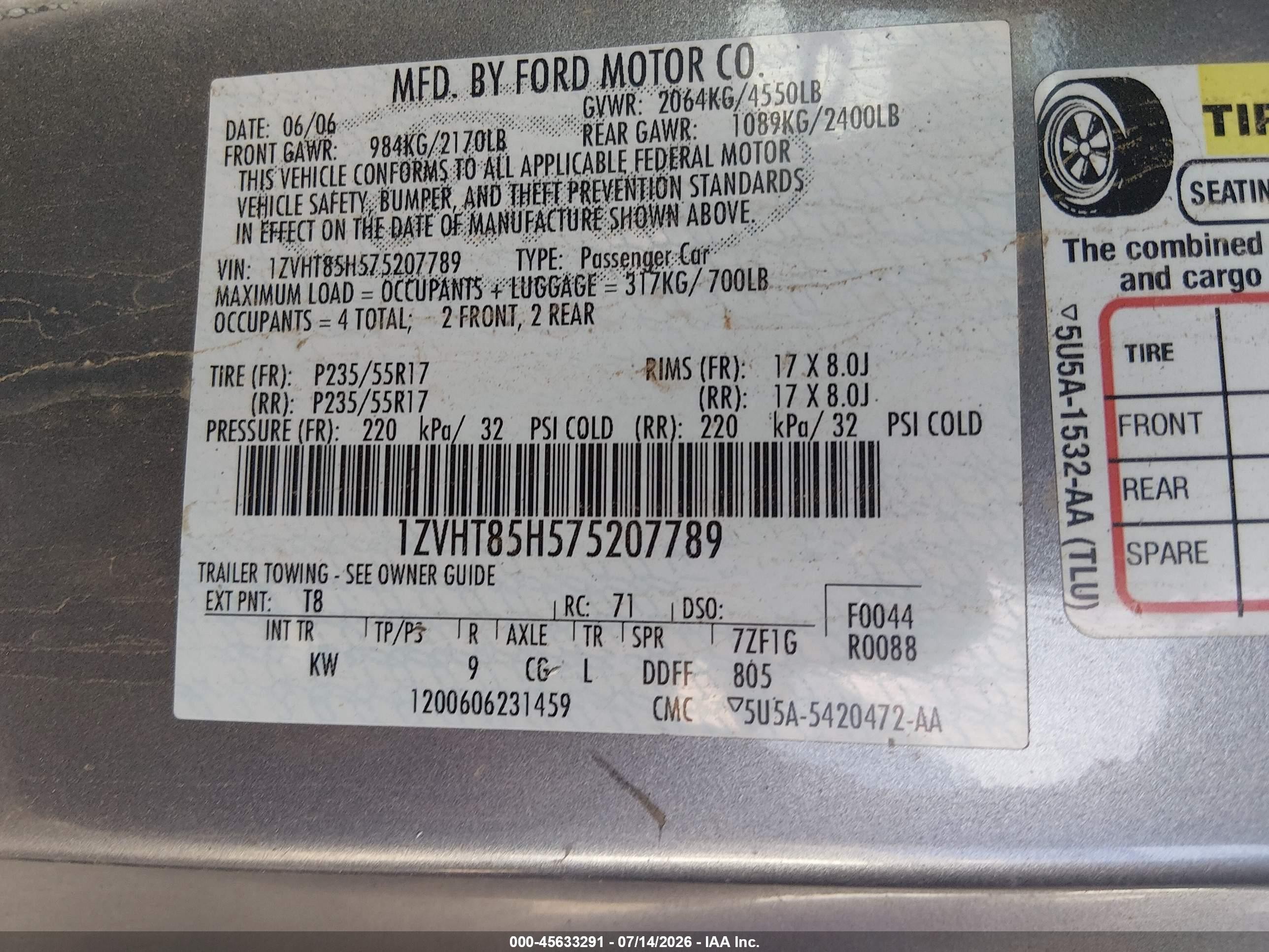 2007 Ford Mustang Gt Deluxe/gt Premium Gray vin: 1ZVHT85H575207789