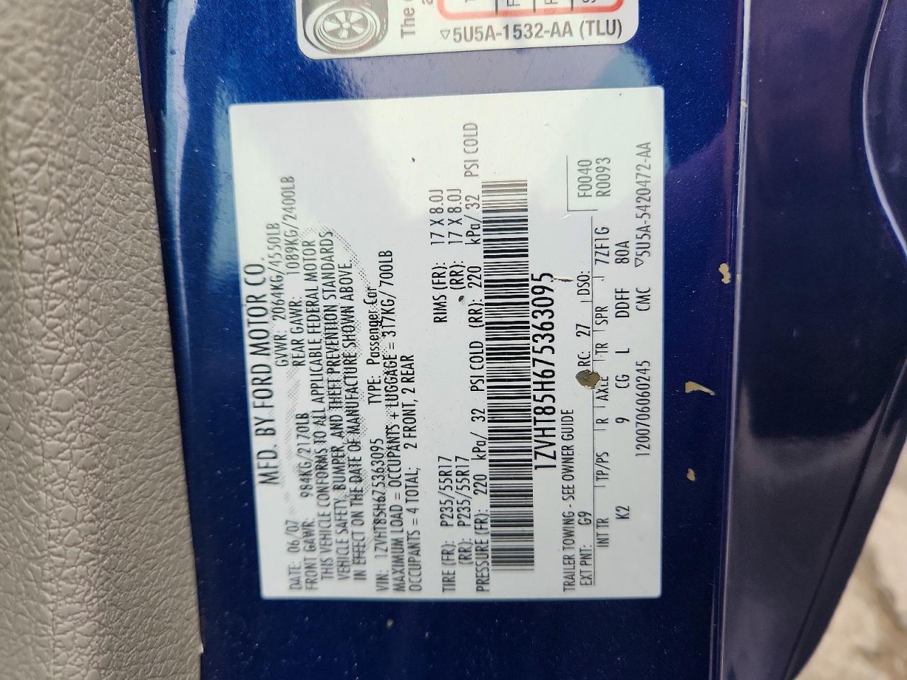 2007 Ford Mustang Gt Blue vin: 1ZVHT85H675363095