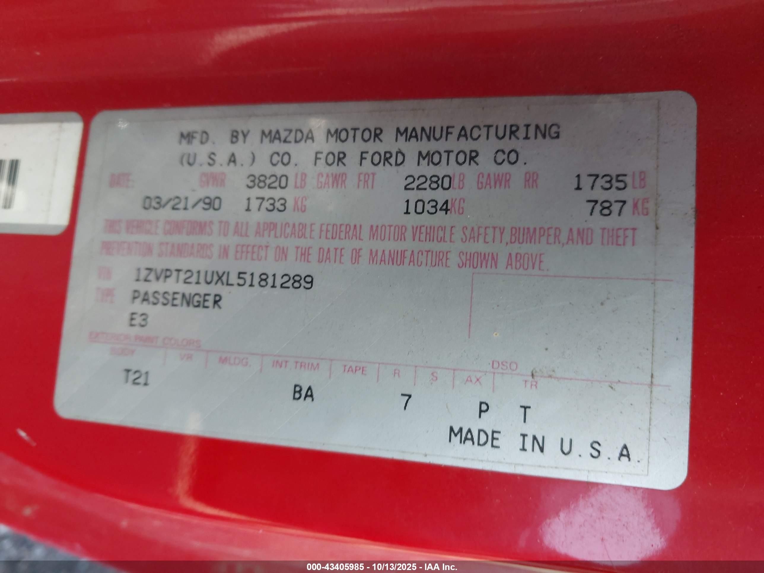 1990 Ford Probe Lx Red vin: 1ZVPT21UXL5181289