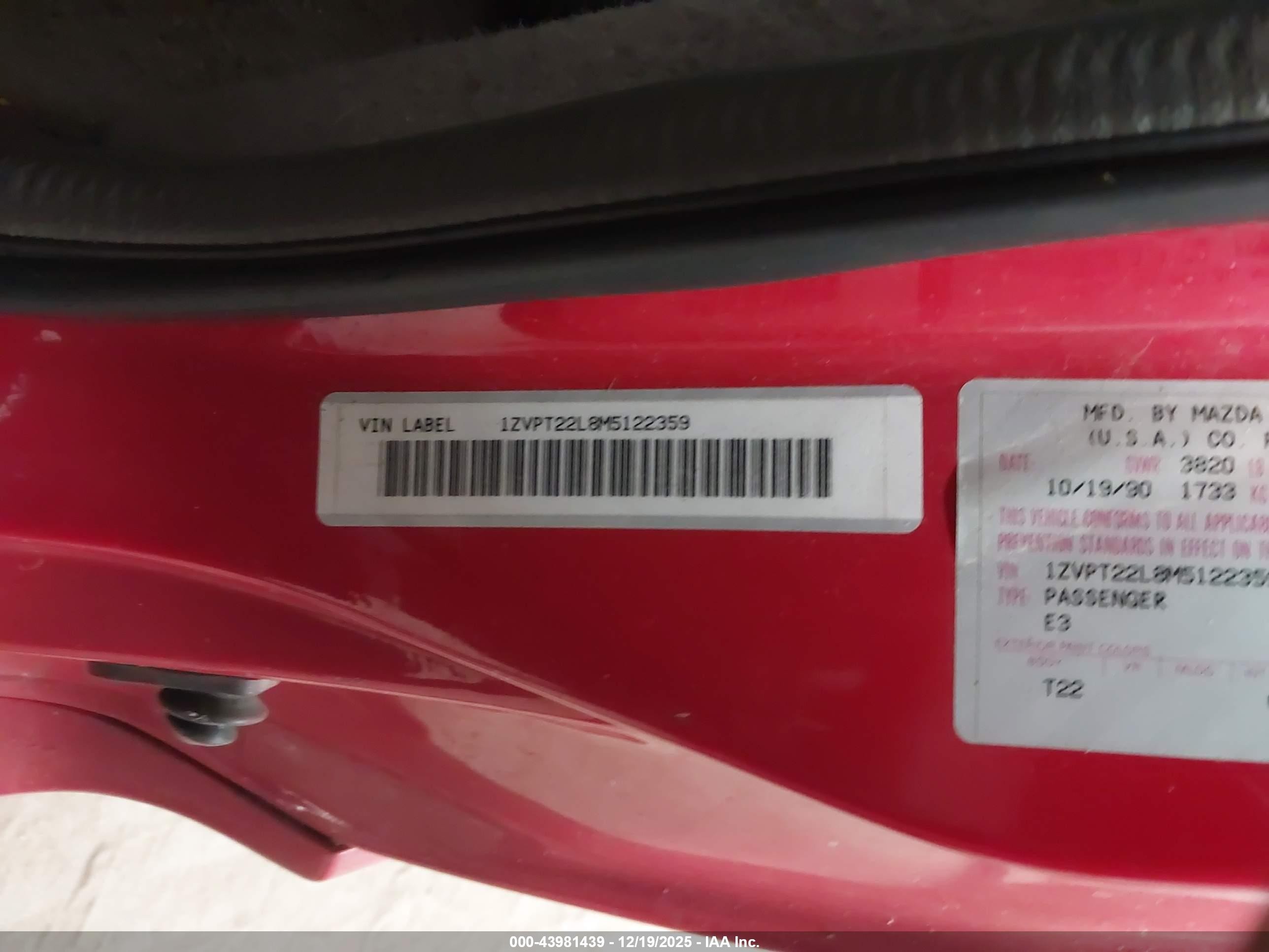 1991 Ford Probe Gt Red vin: 1ZVPT22L8M5122359