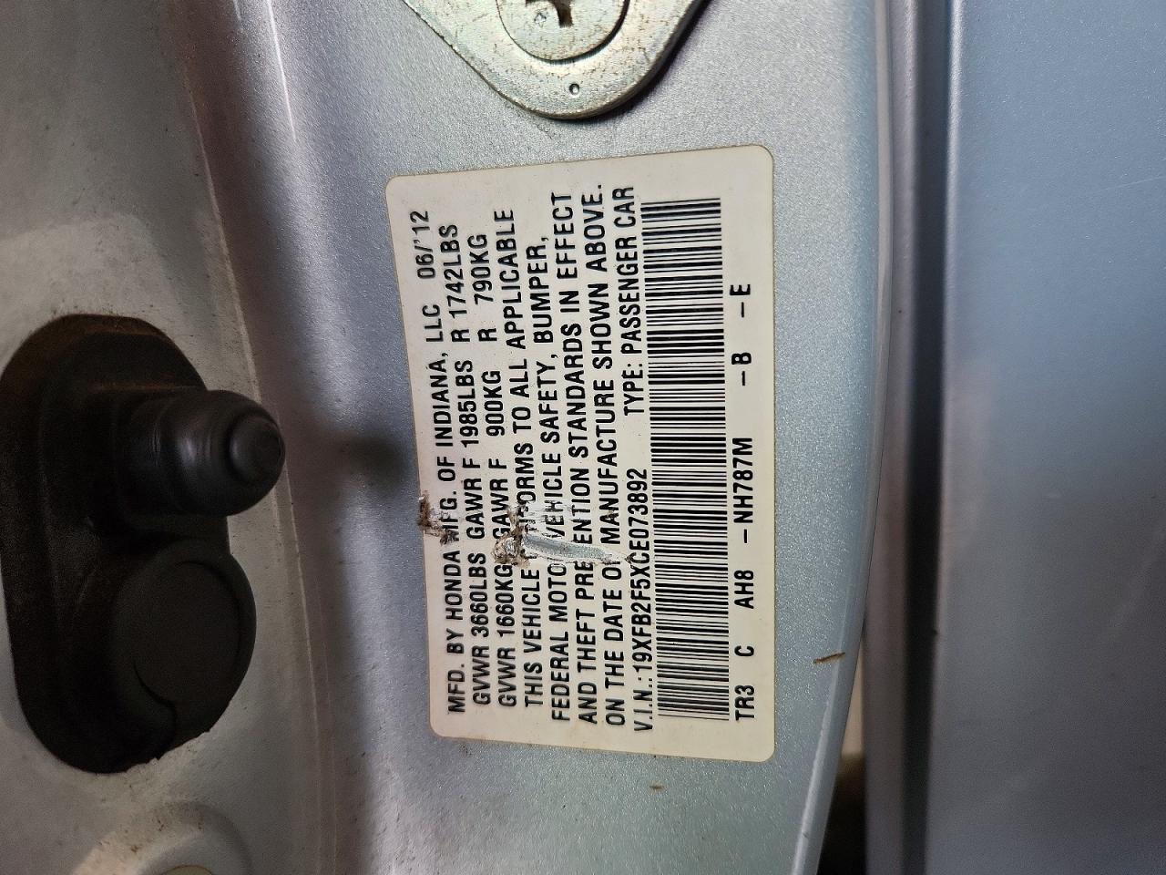 2012 Honda Civic Lx Blue vin: 19XFB2F5XCE073892