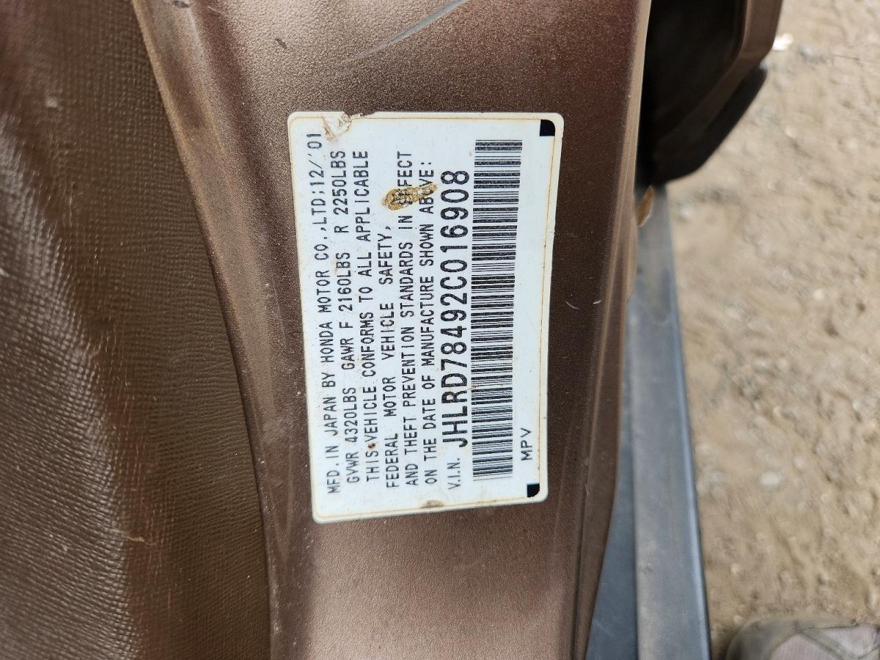 2002 Honda Cr-v Lx Tan vin: JHLRD78492C016908