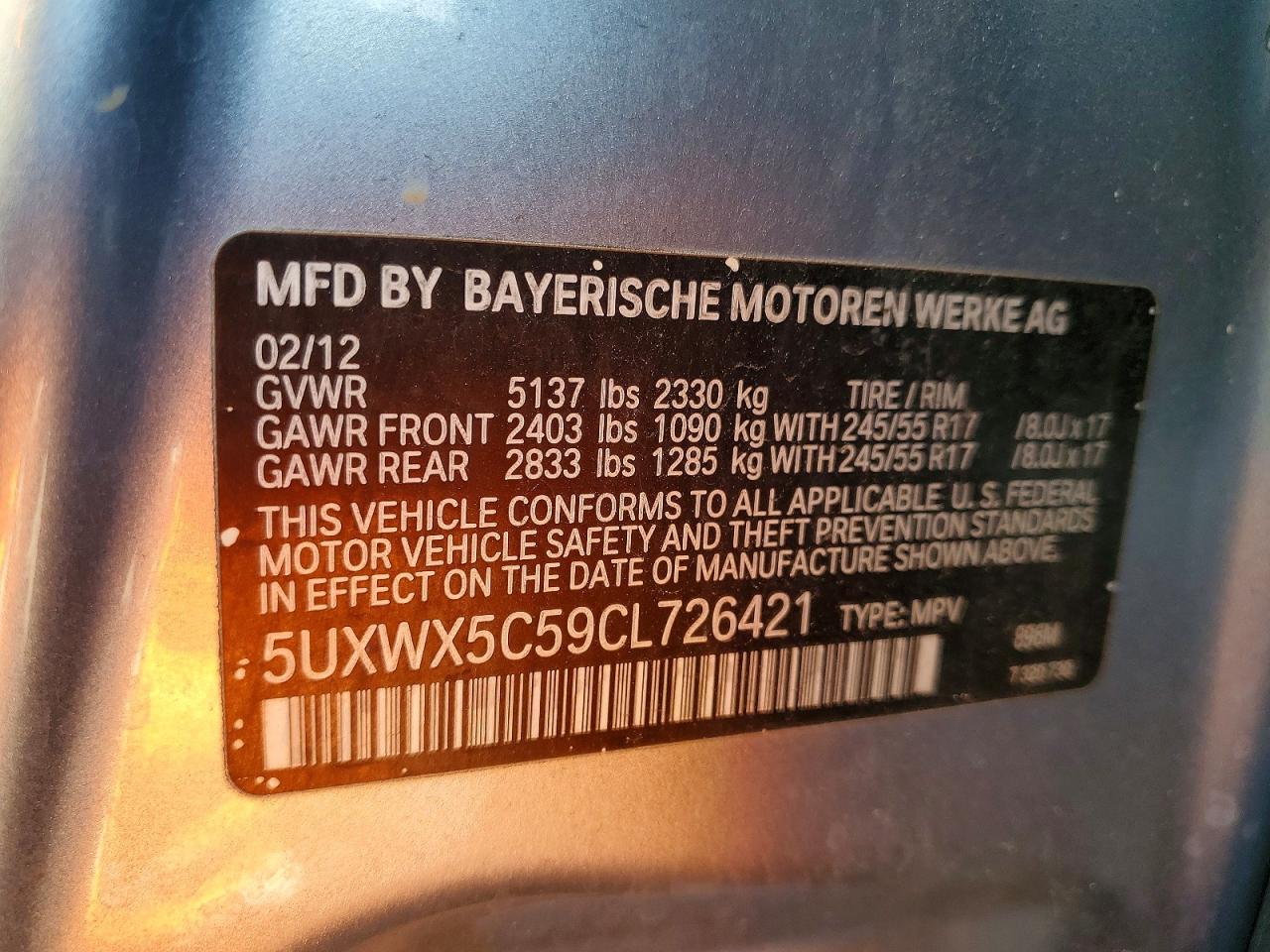 2012 Bmw X3 Xdrive28i Blue vin: 5UXWX5C59CL726421