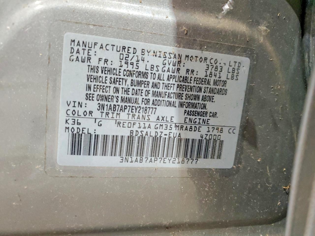 2014 Nissan Sentra Sv Gray vin: 3N1AB7AP7EY218777