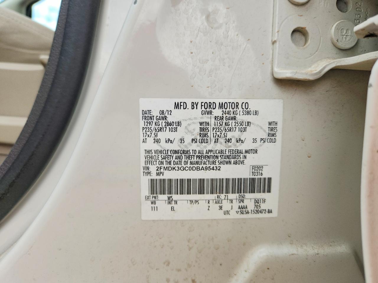 2013 Ford Edge Se White vin: 2FMDK3GC0DBA95432