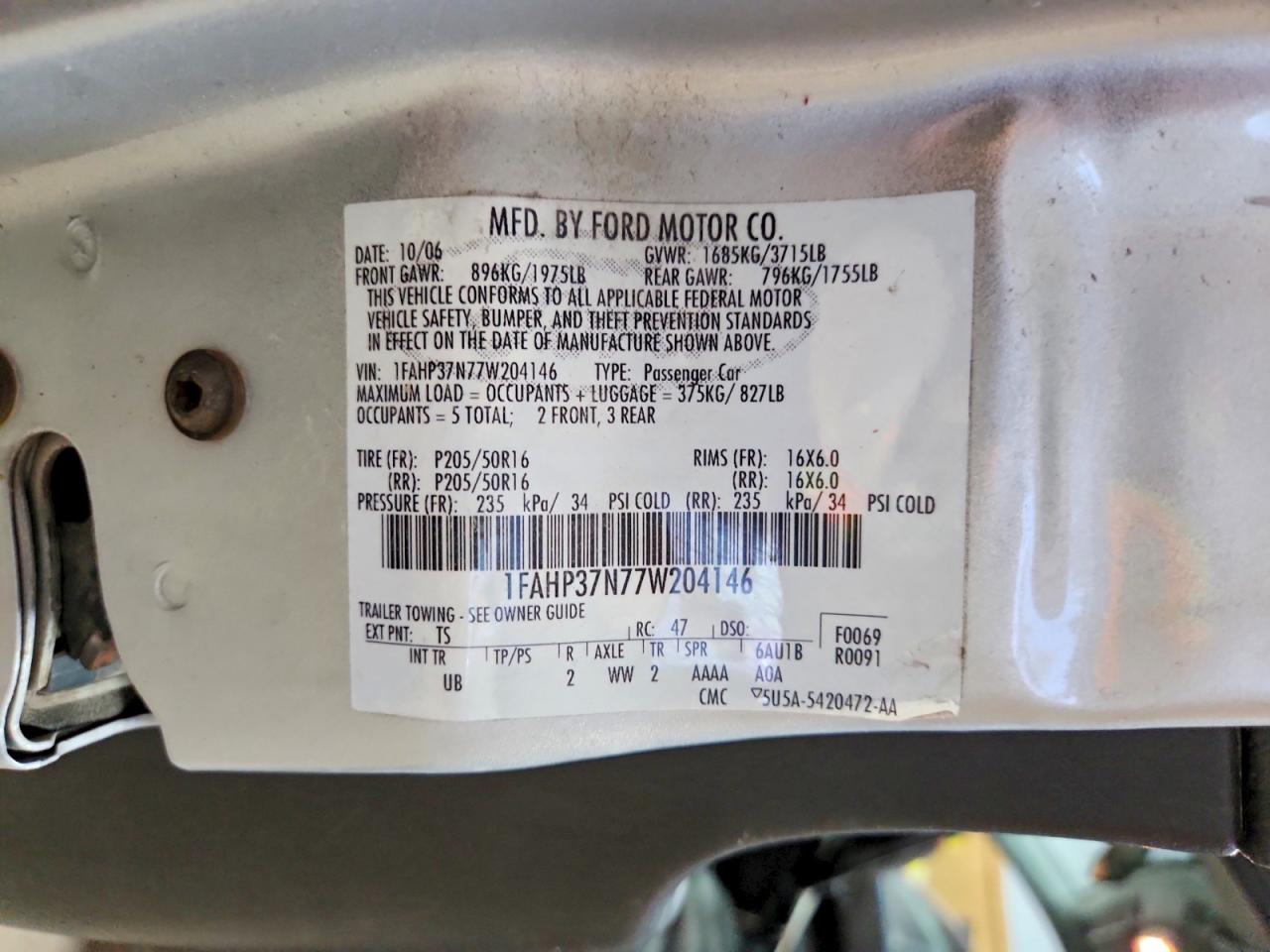 2007 Ford Focus Zx5 Silver vin: 1FAHP37N77W204146