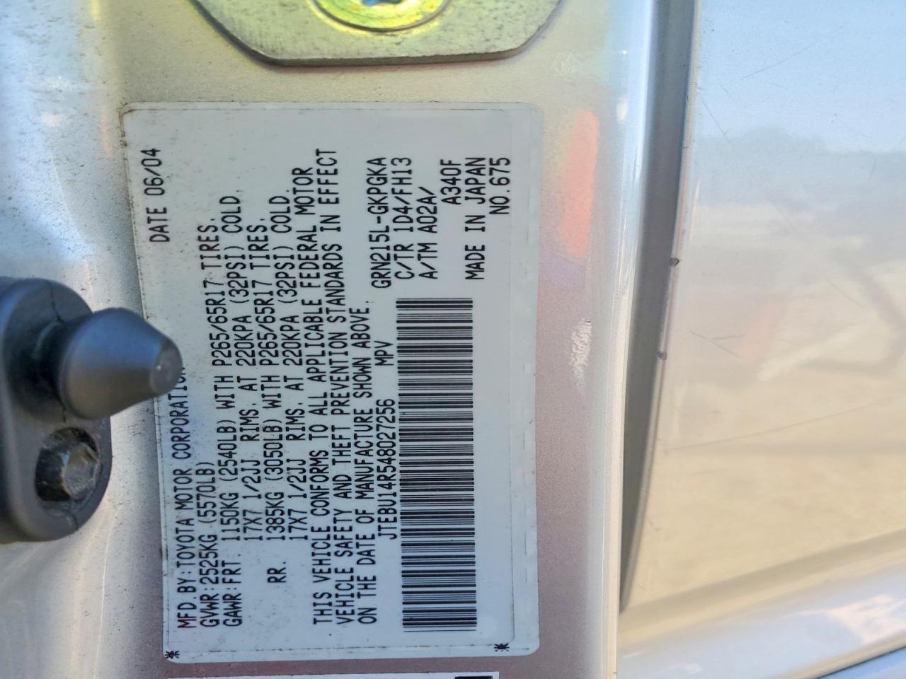 2004 Toyota 4runner Sport Edition Silver vin: JTEBU14R548027256