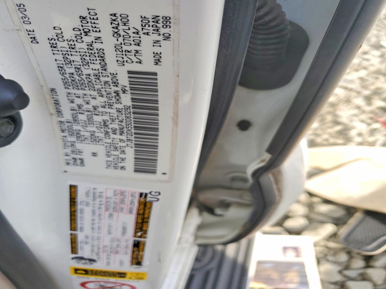 2005 Lexus Gx 470 White vin: JTJBT20X550083292