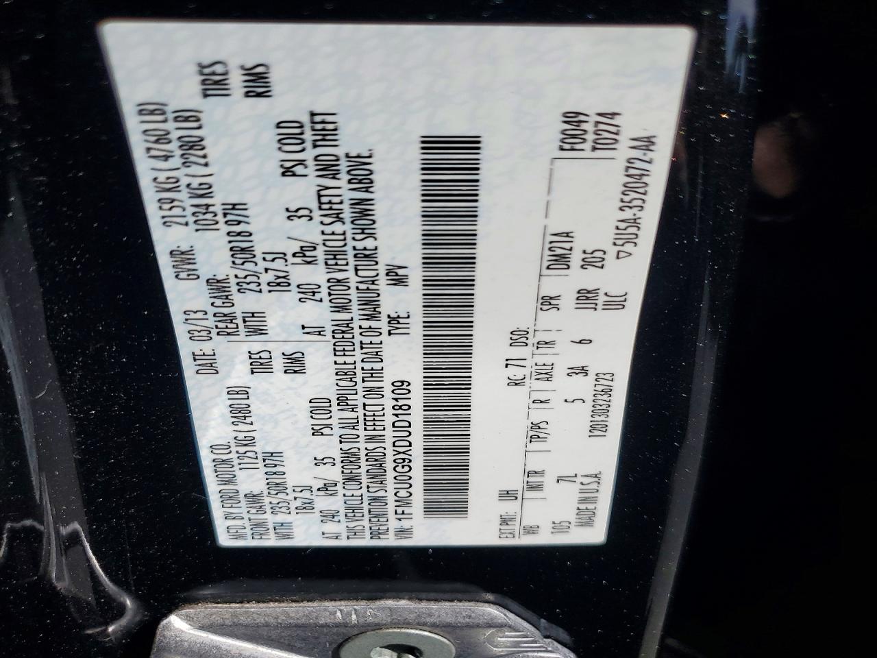 2013 Ford Escape Se Black vin: 1FMCU0G9XDUD18109