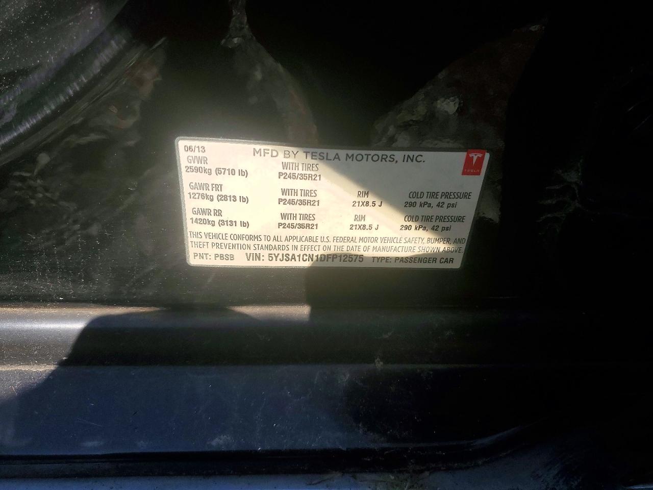 2013 Tesla Model S Черный vin: 5YJSA1CN1DFP12575