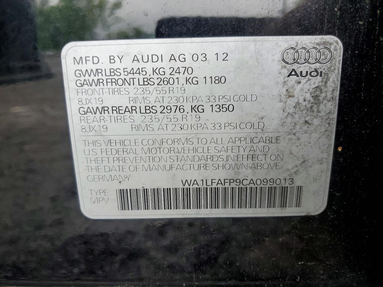 2012 Audi Q5 Premium Plus Black vin: WA1LFAFP9CA099013