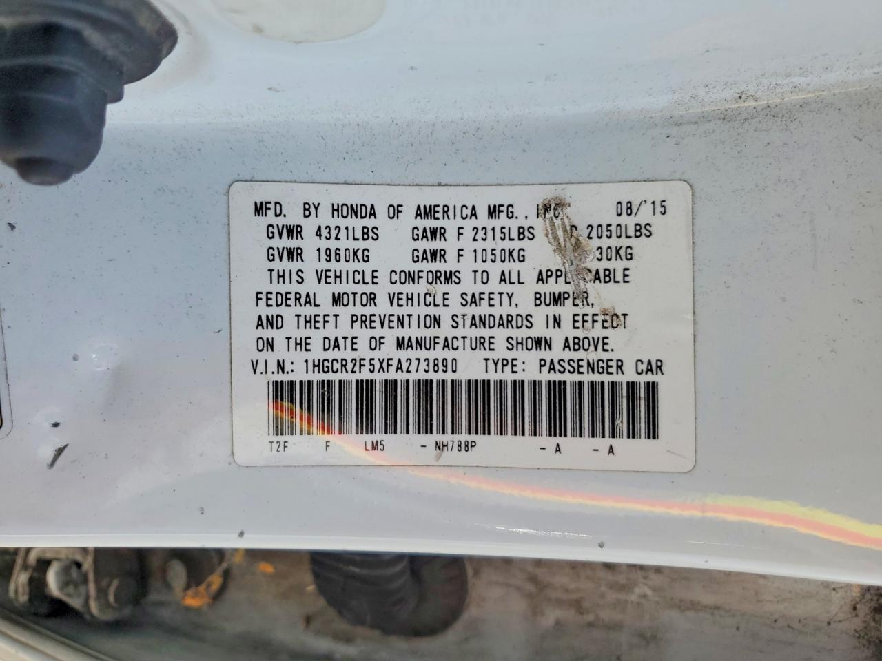 2015 Honda Accord Sport White vin: 1HGCR2F5XFA273890