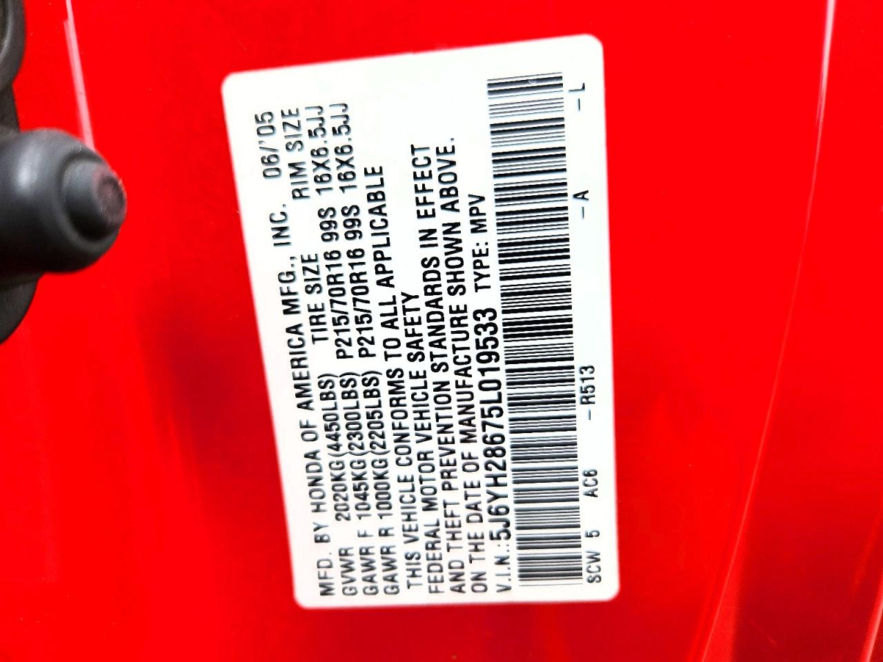 2005 Honda Element Ex Red vin: 5J6YH28675L019533