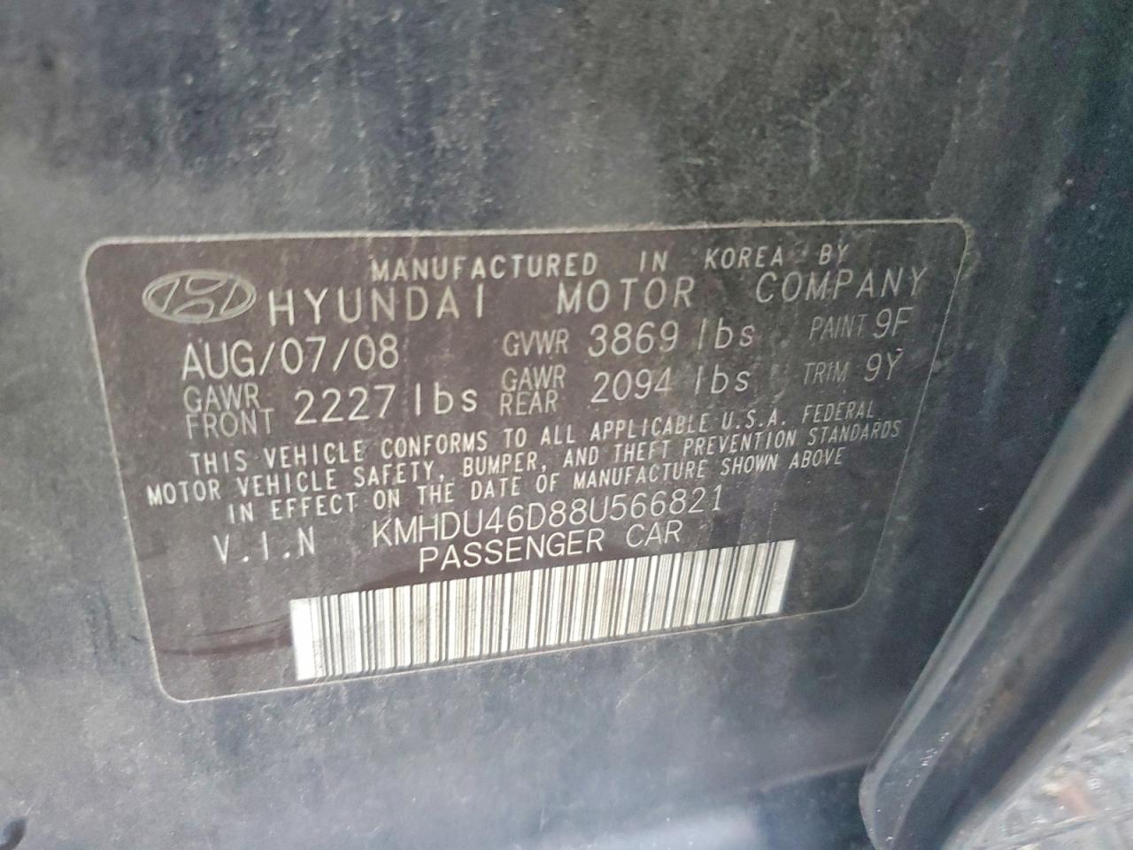 2008 Hyundai Elantra Gls Black vin: KMHDU46D88U566821